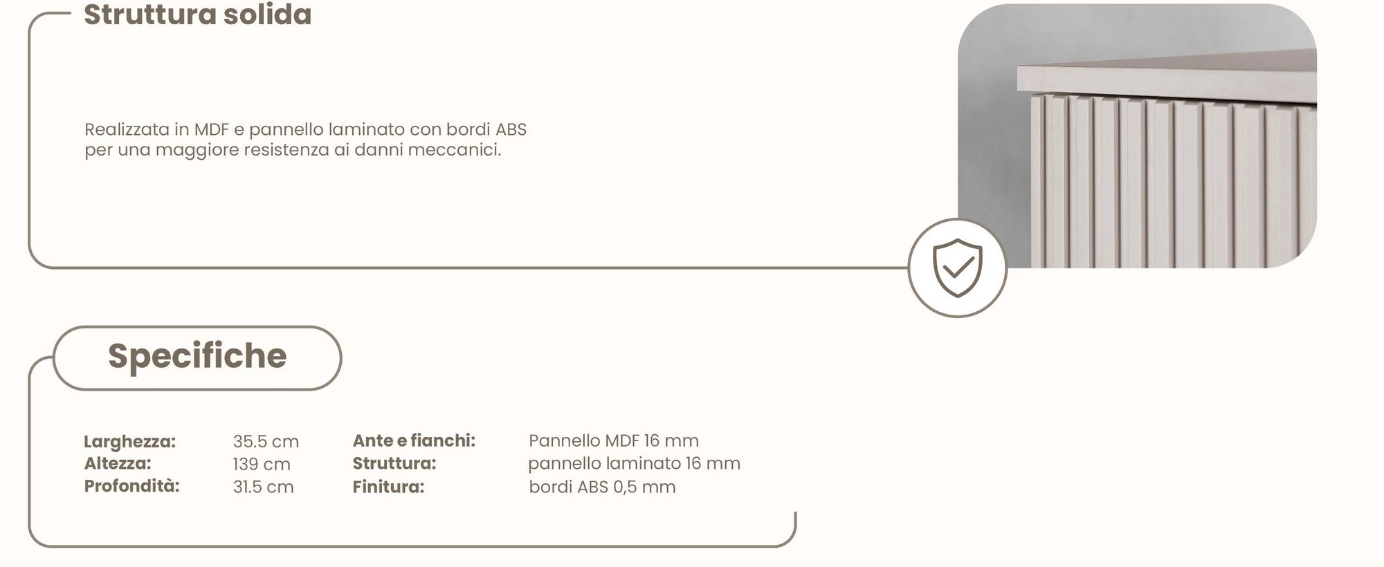 Mobile alto da bagno - 139 CM - Beige Mat - MDF - Scaffale da bagno - Mobile da bagno
