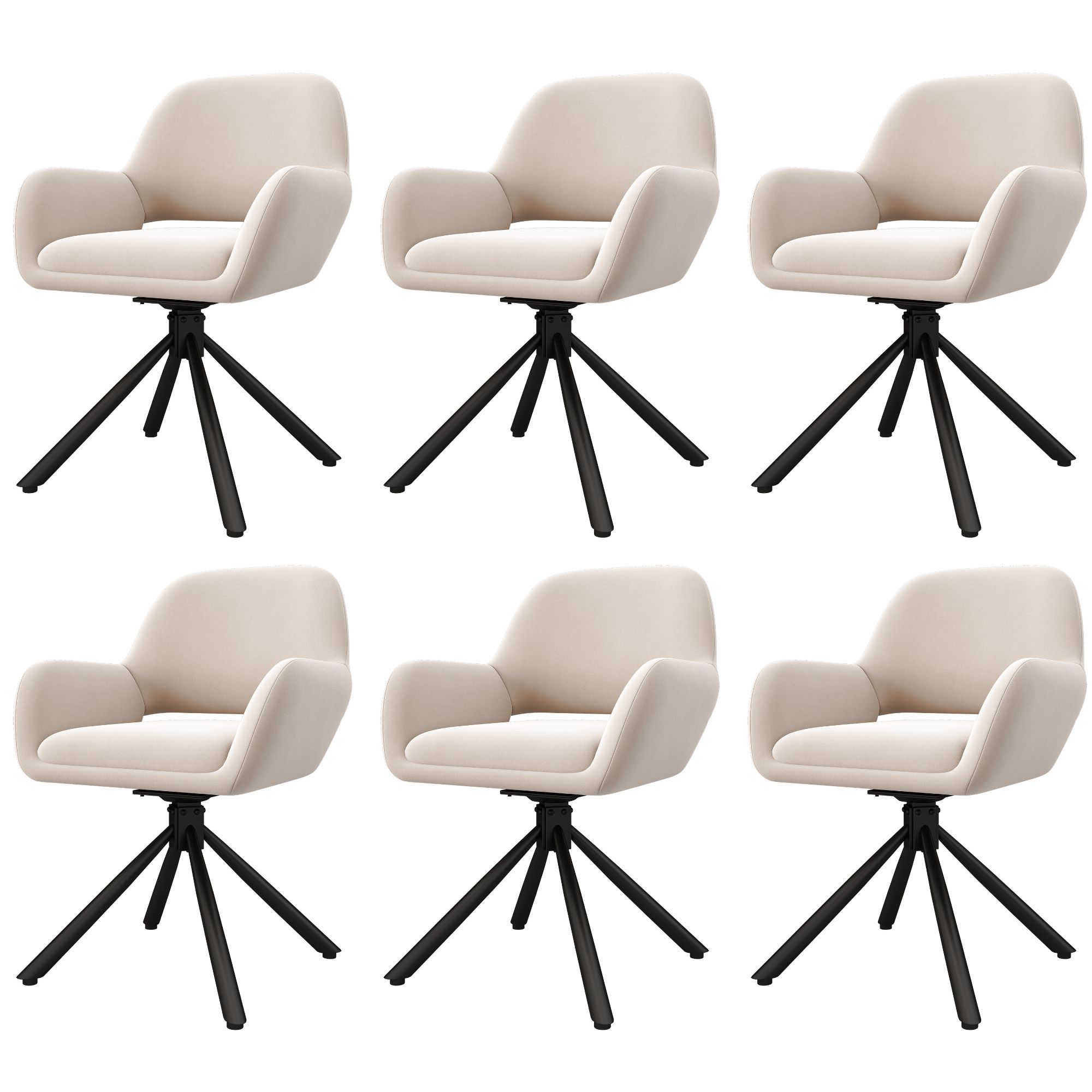 Flieks 360° Drehbarer Esszimmerstühle 6er Set mit Samtbezug, Drehstuhl Küchenstühle Polsterstühle mit Metallbeinen, Armlehnstühle Beige