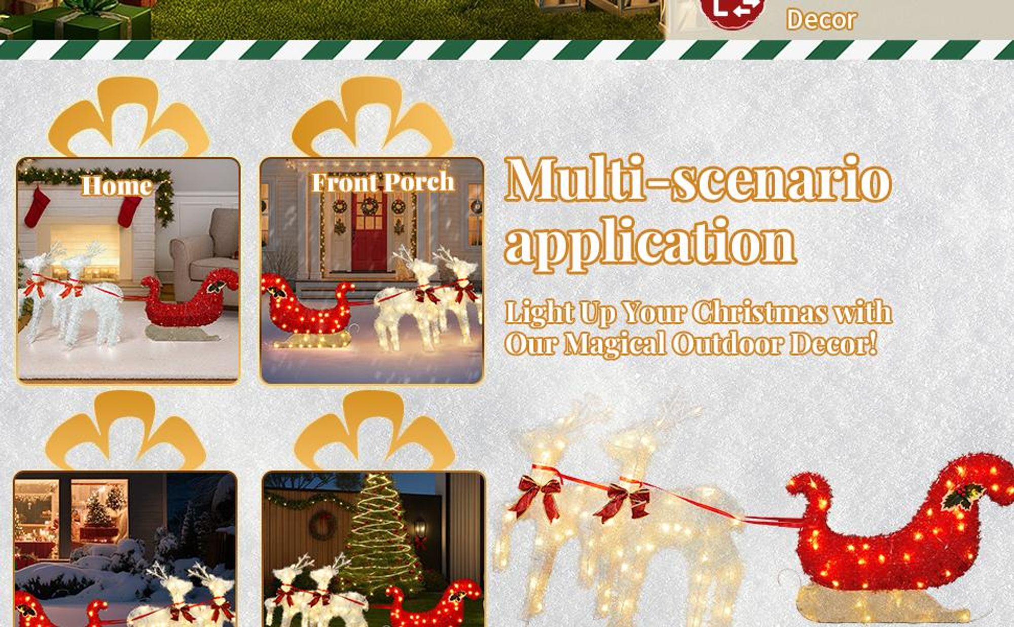 LEADZM 2-teiliges Weihnachtsbeleuchtung Rentier mit Schlitten & 135 warmweißen Lichtern, Weihnachten Deko für Außen und Innen