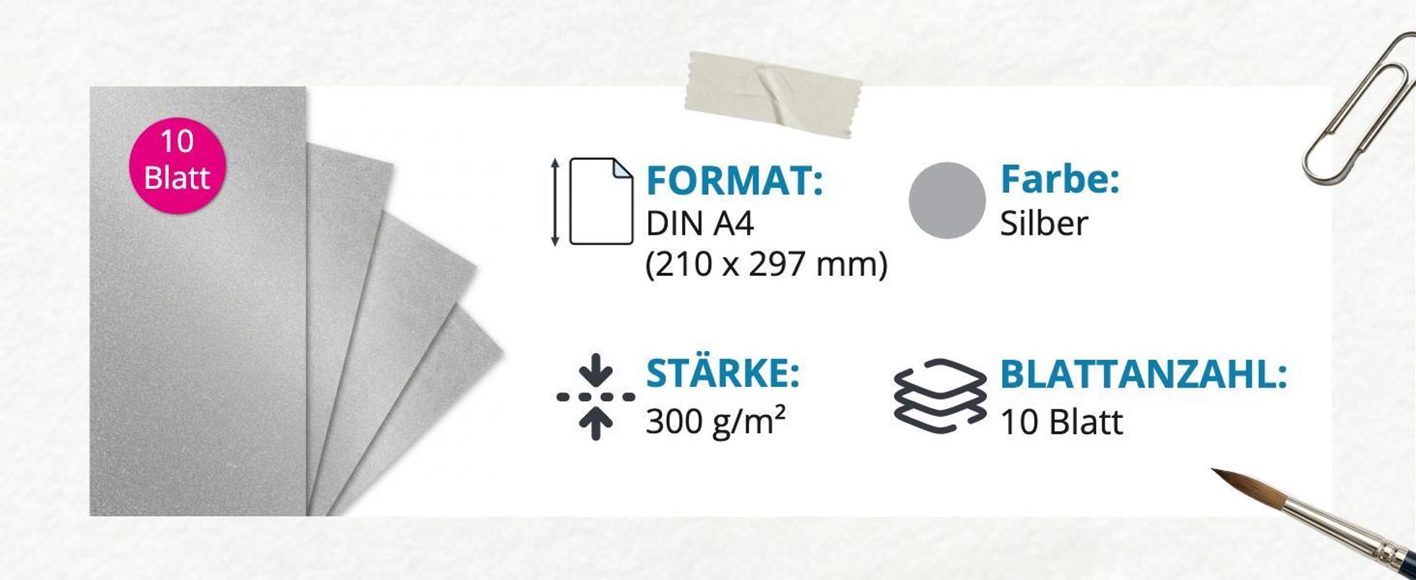 itenga Fotokarton - A4 300 g/qm  10 Blatt Silber glänzend