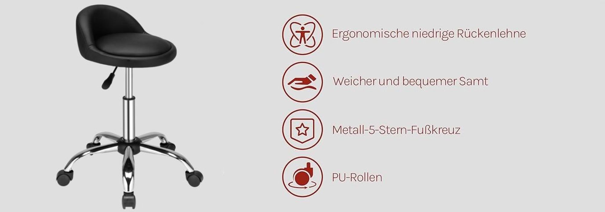 FCH Rollhocker Drehhocker Arbeitshocker Praxishocker Drehstuhl Bürohocker mit Rollen Rollhocker mit Lehne Arbeitshocker höhenverstellbar Schwarz