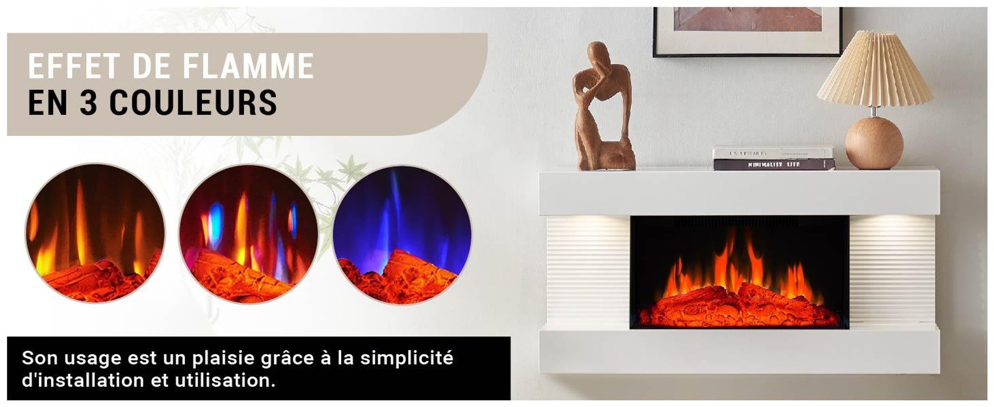 Cheminée électrique BALDERIA Ida – Cheminée murale - Blanc