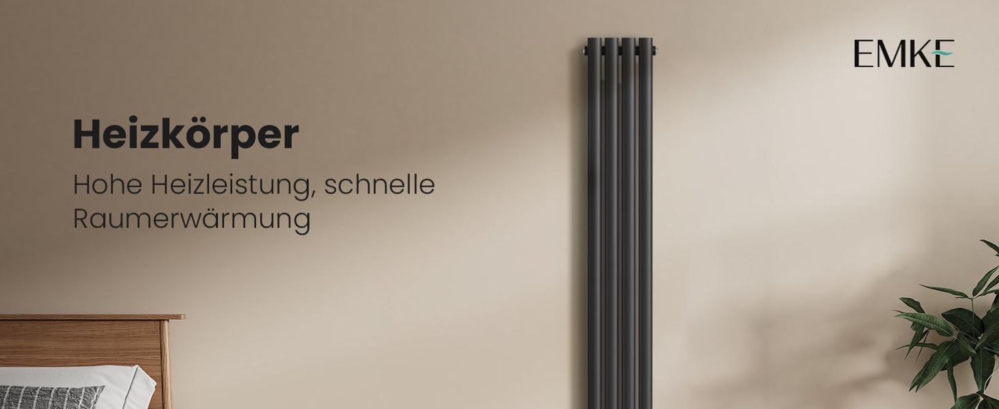 EMKE Design-Röhrenheizkörper für Warmwasserbetrieb Mittelanschluss Vertikal Oval Doppellagig 678 Watt 24 cm x 180 cm Anthrazit ohne Heizstab