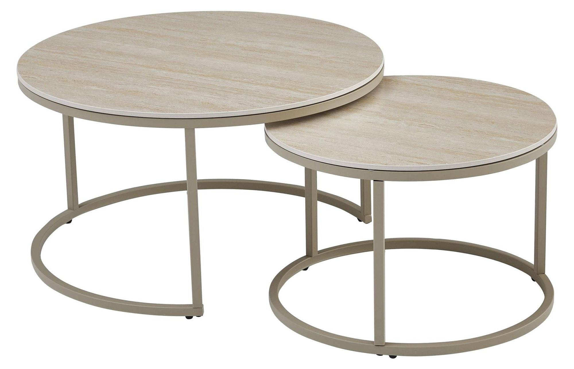 Gino Couchtisch-Set – Rundes 2er-Set mit Keramik-Tischplatten und Metallgestell