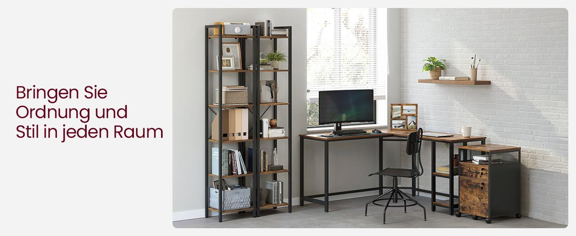 VASAGLE Bücherregal, Standregal, mit 6 Ebenen, Büroregal, vintagebraun