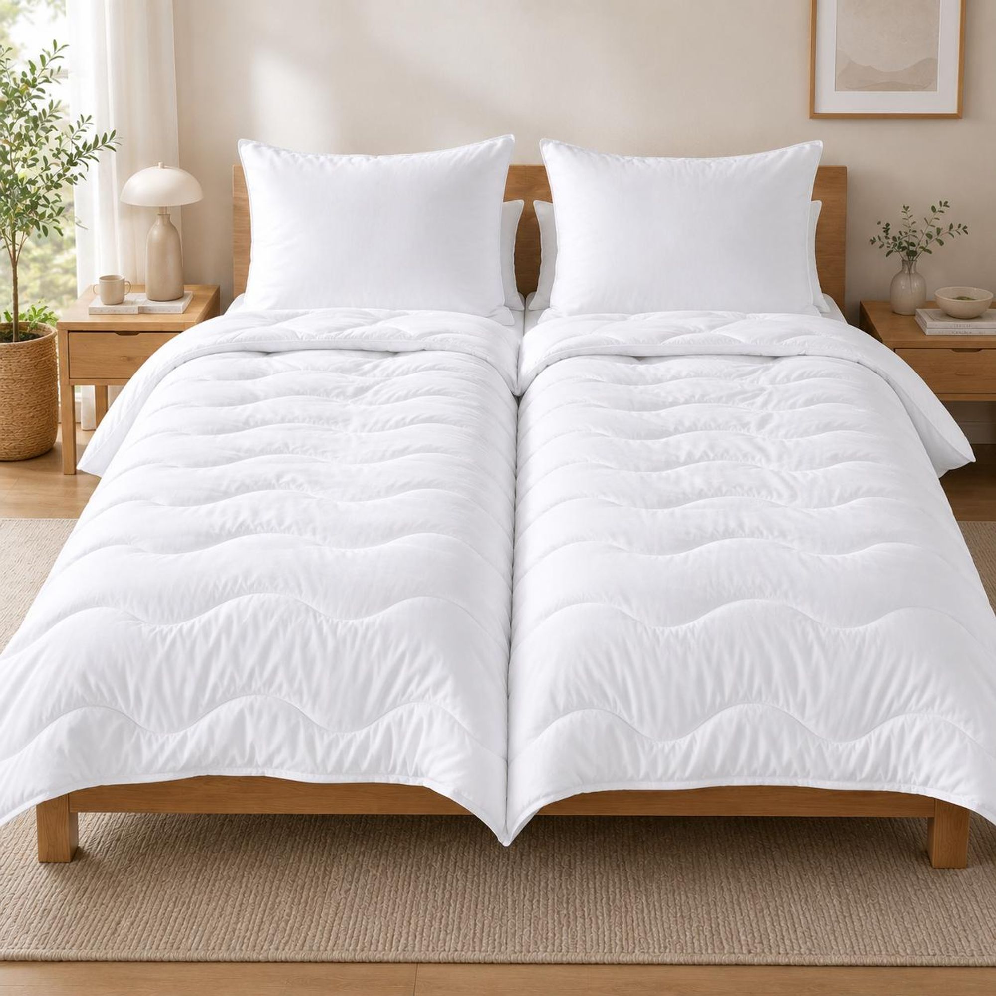 Bettenset Premium Steppbett 2x Bettdecke 135x200 & 2x Kopfkissen 80x80 cm  EU 4 teilig