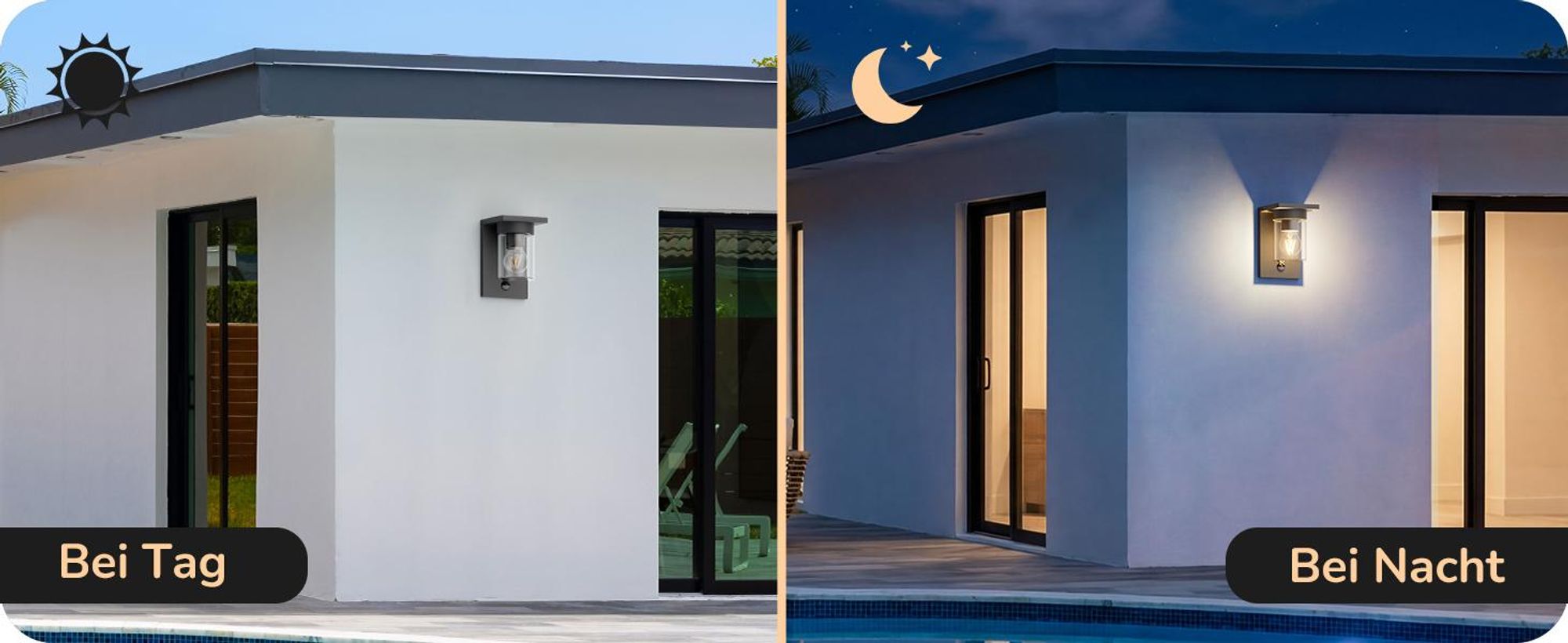 EDISHINE Wandleuchte außen mit Bewegungsmelder,IP44 Wandlampe mit E27-Fassung, Moderne Wandlampe für Haustür, Fassade, Anthrazit
