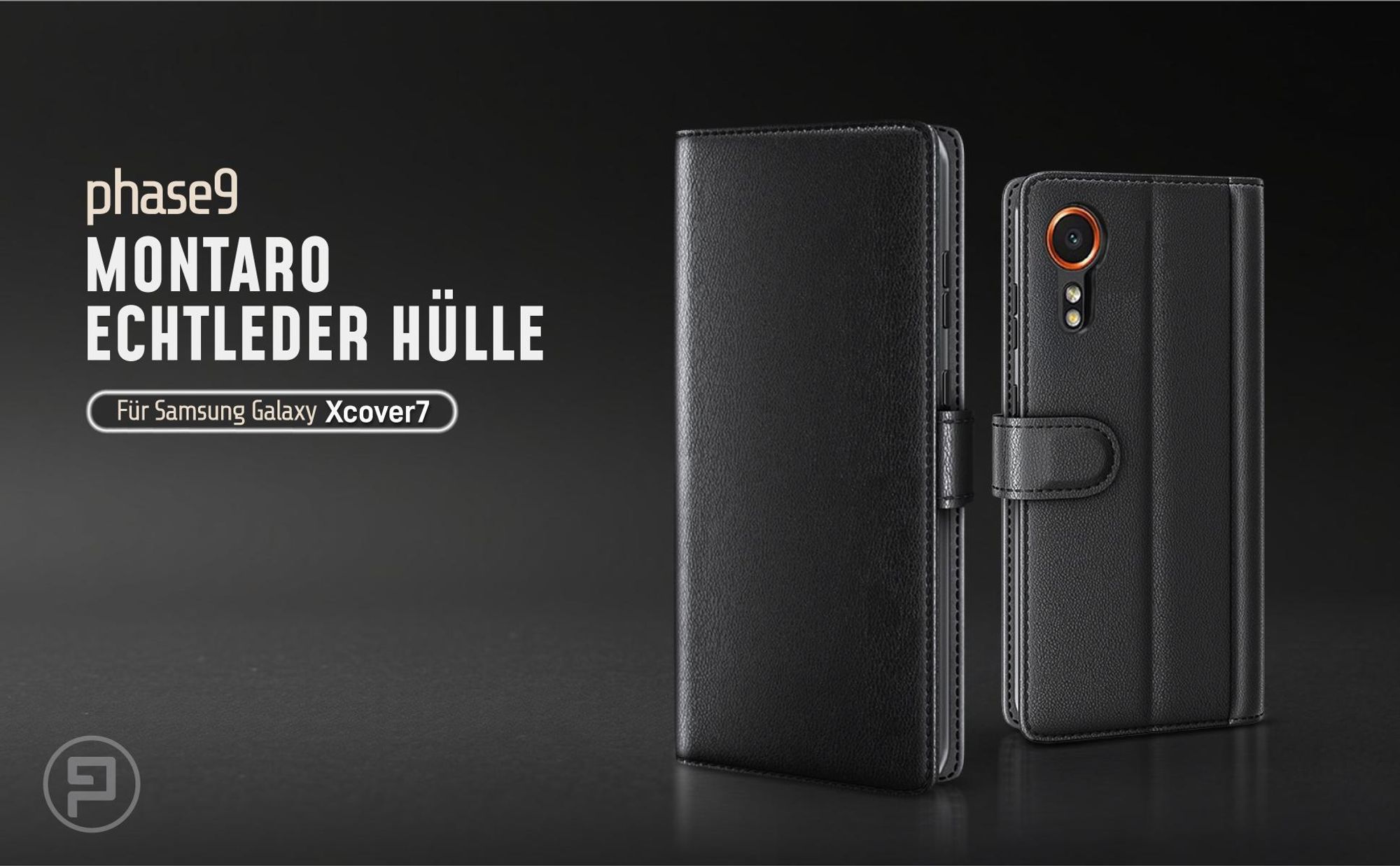 Schwarze Lederhülle für Samsung Galaxy Xcover7 mit Magnetschließe