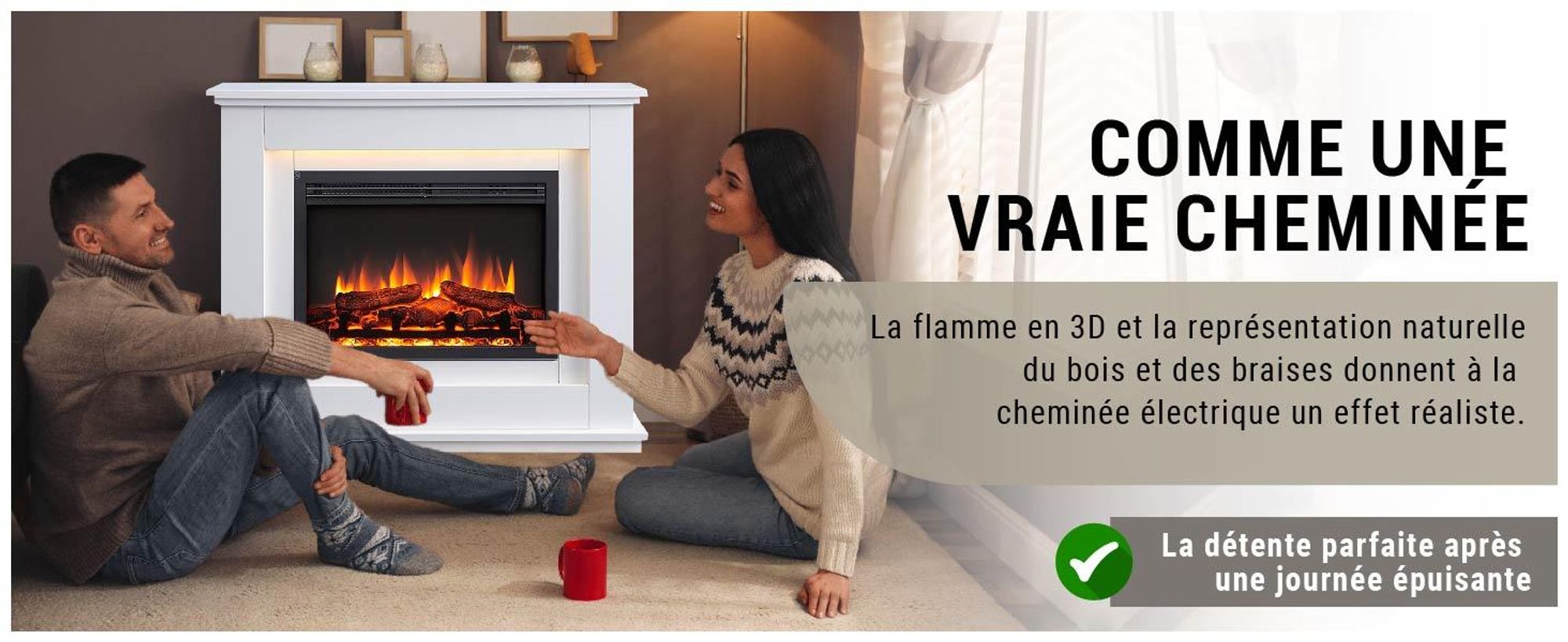 Cheminée électrique BALDERIA Baldur - Cheminée sur pied - Blanc