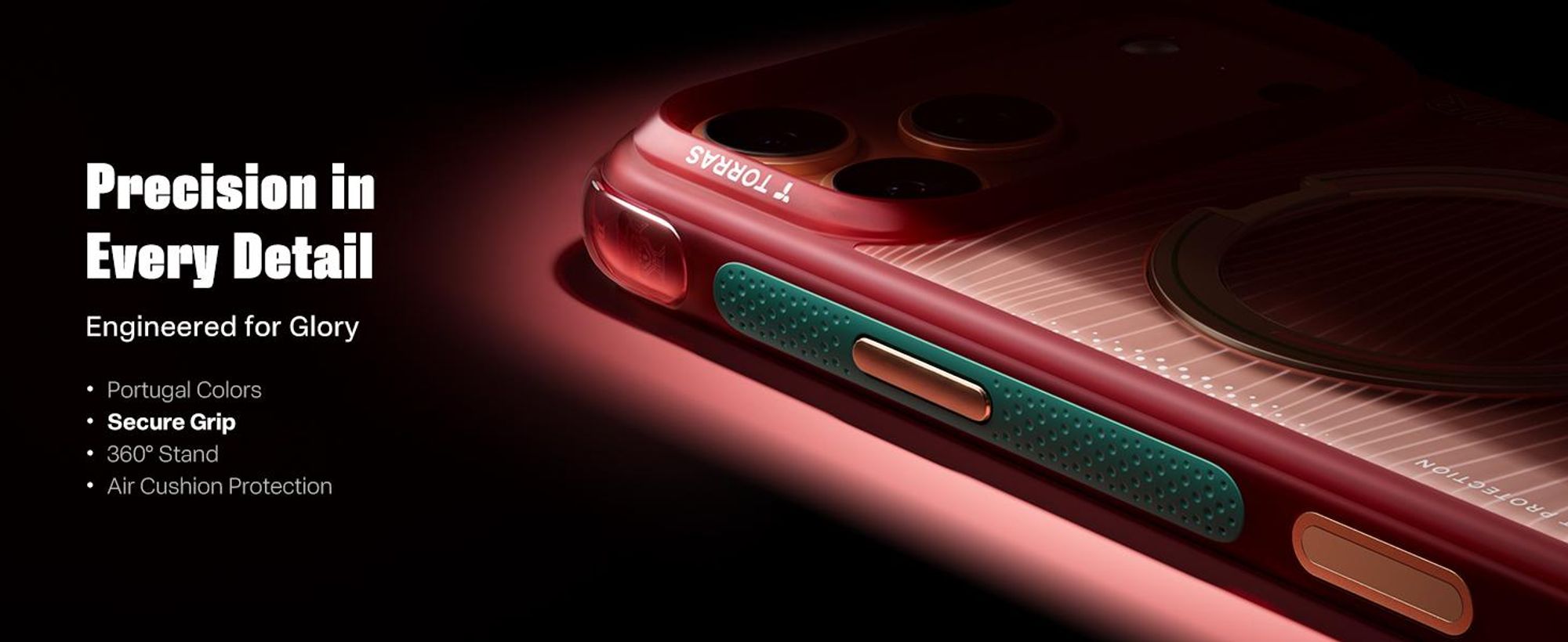 TORRAS Q3 Air x Portuguese(FPF) für iPhone 17 Pro hülle mit echtem Airbags Doppelter Schutz & 360° Magnetischer Robust Ständer, Glory Slash