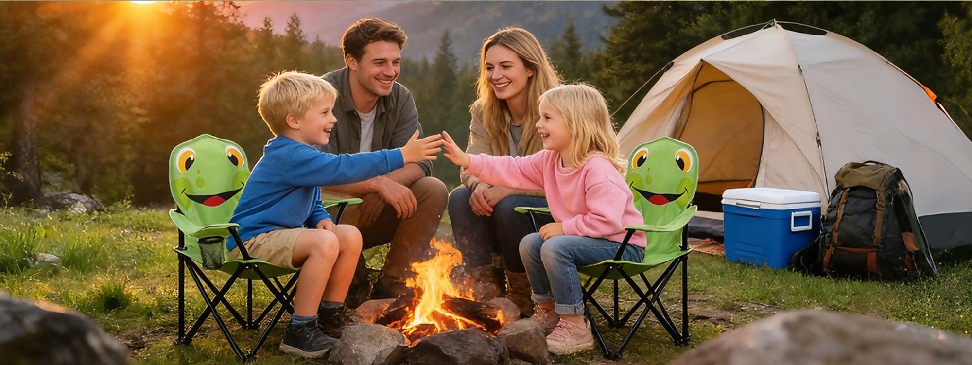 Sunula Kinder Campingstuhl mit Getränkehalter, Anglersessel Kinder Klappstuhl, Grün - Frosch