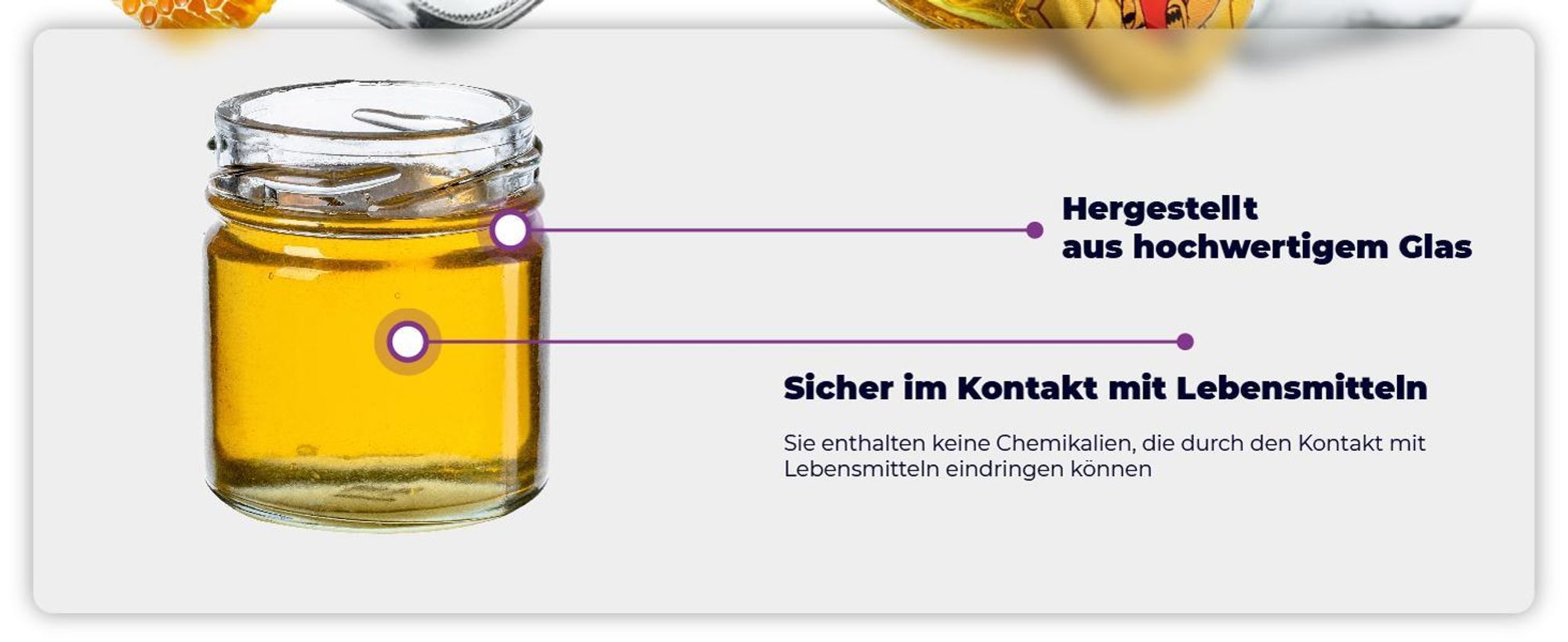 KADAX Einmachgläser mit Deckel "Raja", Einmachgläser, 300ml, 50 Stück, Deckel mit Bienenmuster