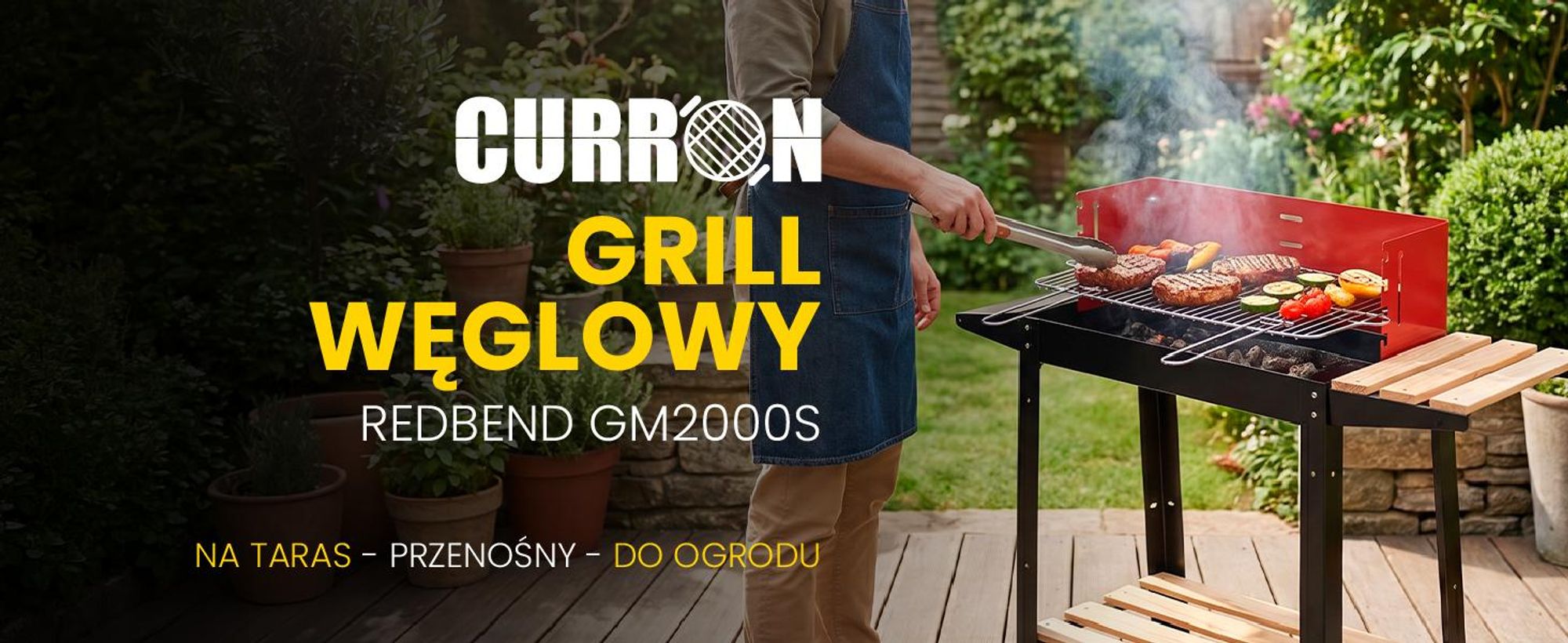 Grill węglowy ogrodowy z półkami i kółkami w kolorze czarno-czerwonym