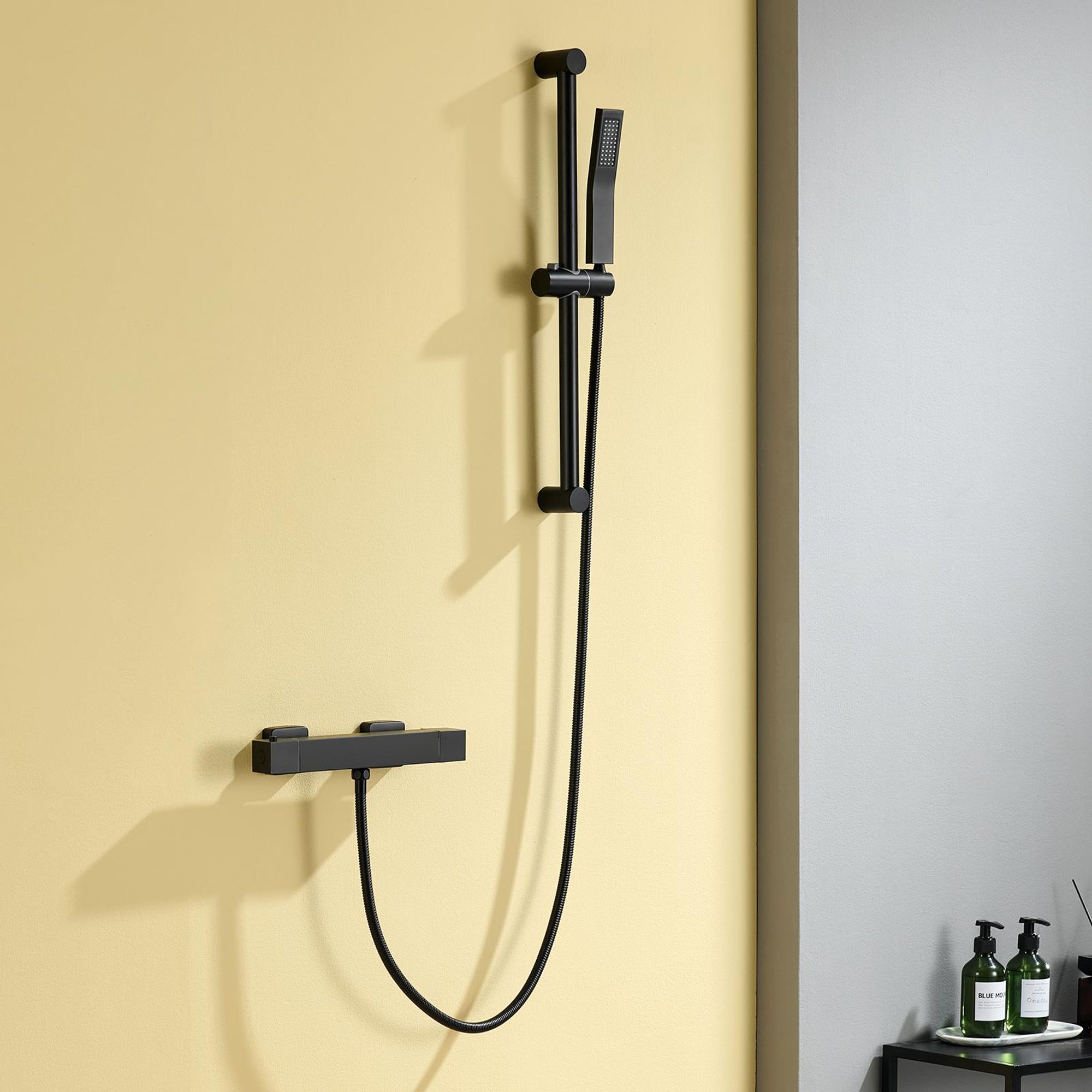 Auralum Duschthermostat, Quadratische Thermostatarma Schwa, Aufputz Duschthermostat mit 38 °C Sicherheitssperre, Thermostatische Duscharmatur