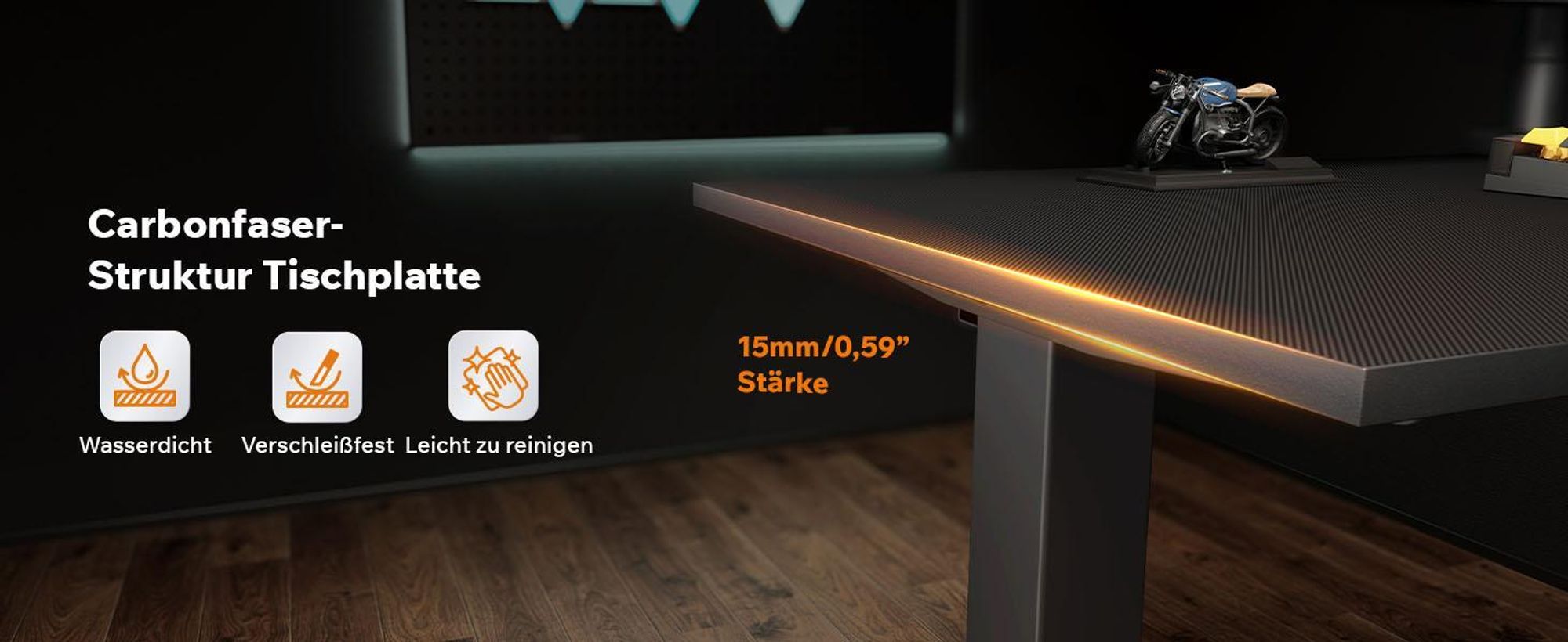Sense7 RONG Gaming Eckschreibtisch L-Form 154x117 cm - Schwarz Computertisch Carbon Optik PC Gamer Tisch flexibel montierbar Home Office