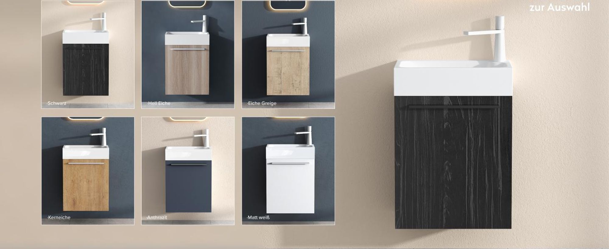 doporro Badmöbelset Waschbecken-Unterschrank für Gäste-WC 46cm in Anthrazit matt Design Waschplatz Wandmontage inkl. LED-Spiegel Pisa02