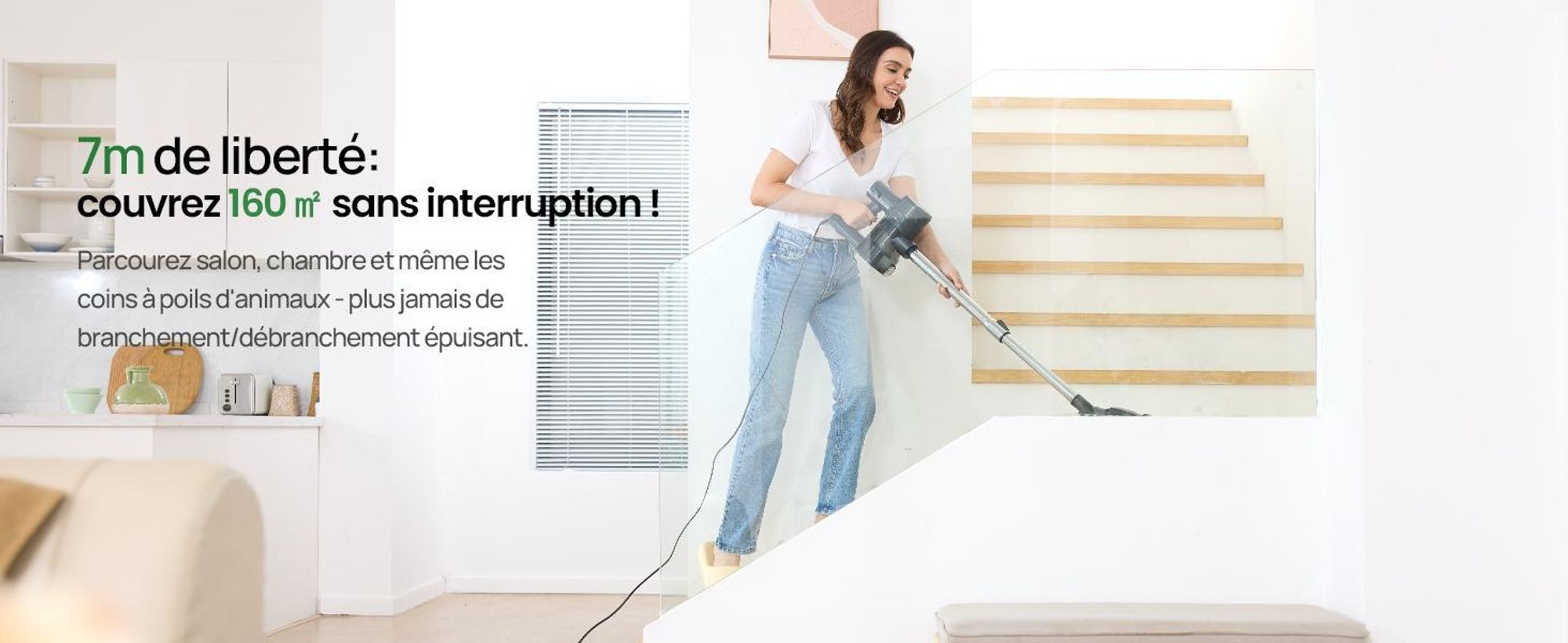 Vactidy C6 Aspirateur avec cordon, cordon de 7m/1.7kg/30000Pa/600W, réservoir à poussière de 800mL Aspirateur à manche, vidage à un seul bouton, aspir