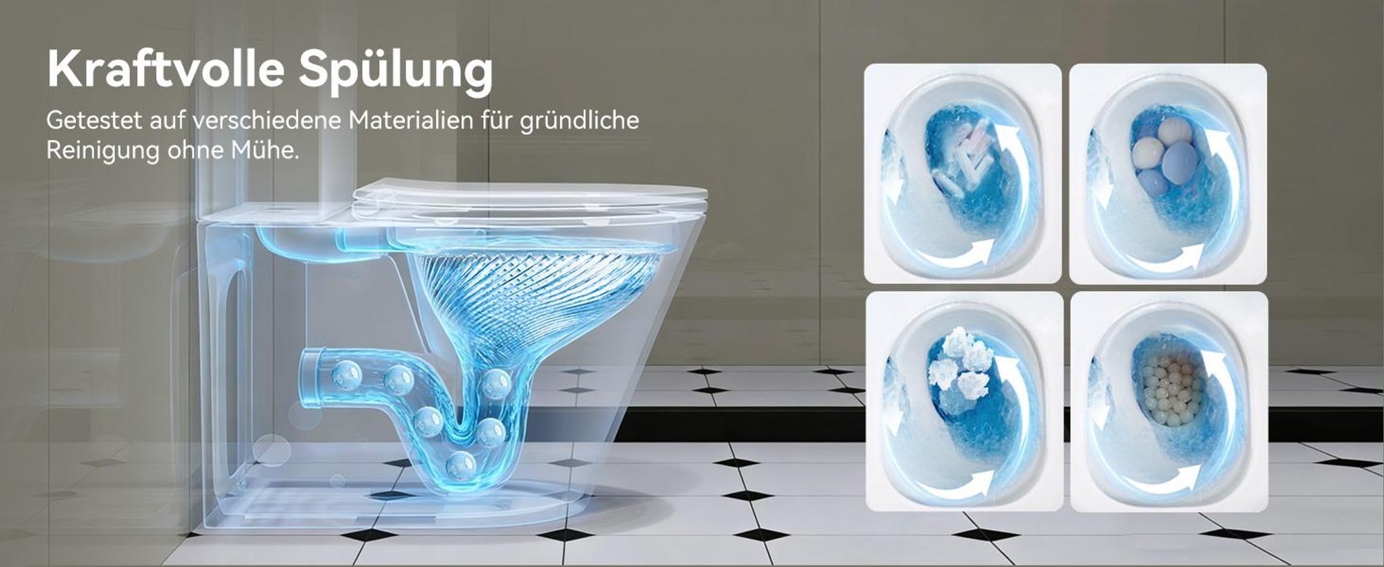 HOROW Spülrandlos Stand WC mit Spülkasten Komplettset, Keramik Stand Toilette mit Zwei-Mengen-Spülsystem, mit Toilettendeckel mit Absenkautomatik