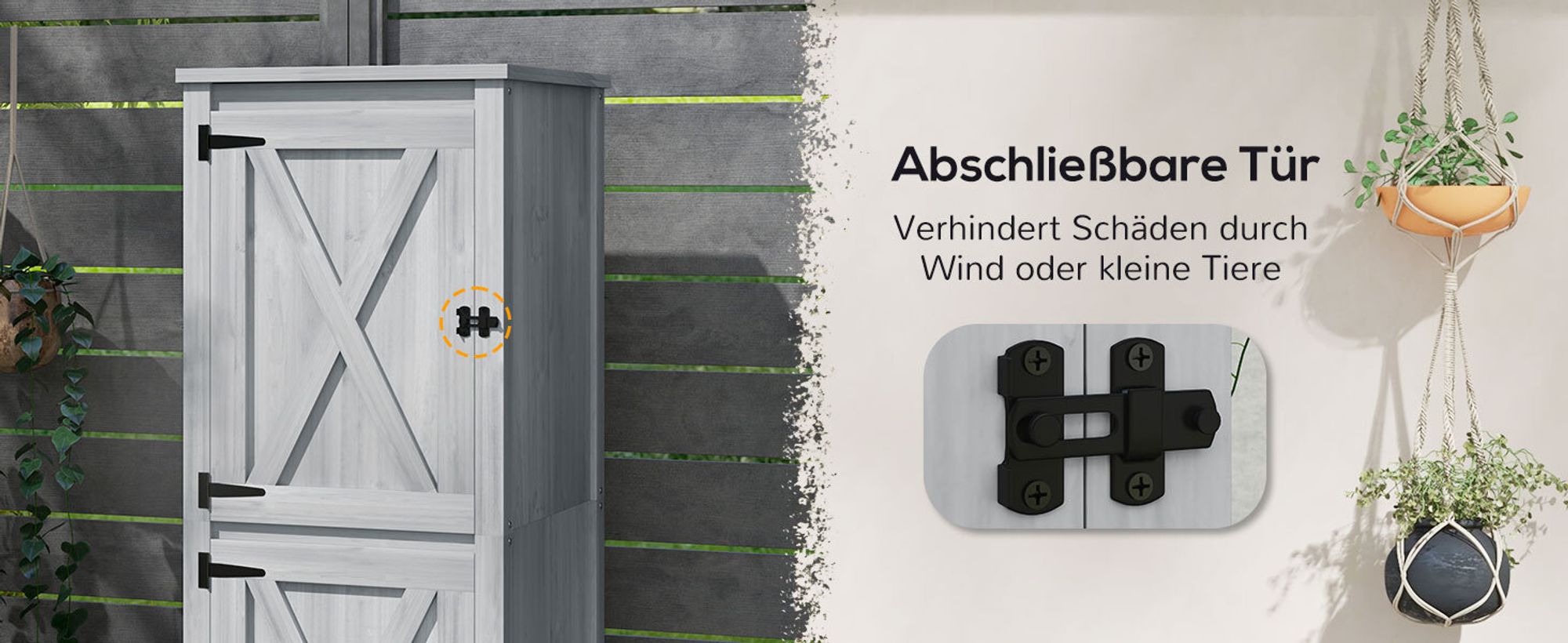 Outsunny Gartenschrank Holz Geräteschuppen wetterfest Geräteschrank, 60x60x160cm