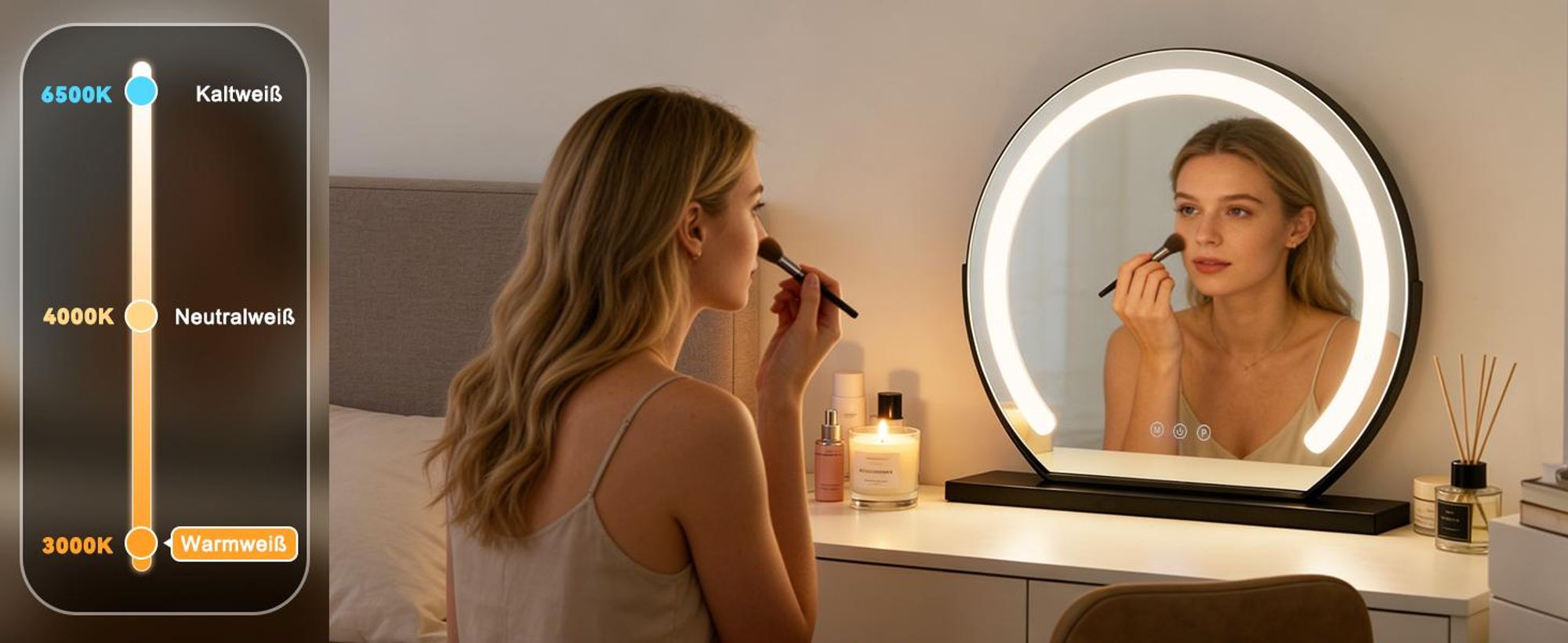 ZMH Schminkspiegel mit Beleuchtung Spiegel 40×35CM LED Vanity Mirror Kosmetikspiegel Tischspiegel 3 Modi Schminktischspiegel Schwarz Touch Dimmbar