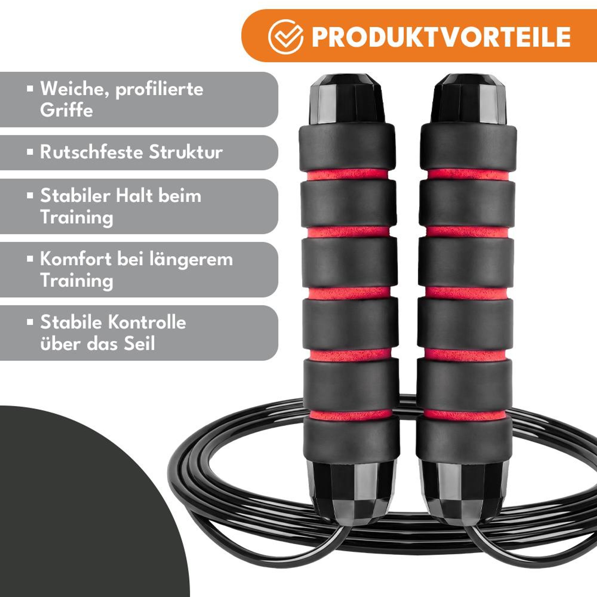 KRUMAD Springseil Fitness 280 cm, Speed Rope mit Schaumgriffen, Hüpfseil für Cardio, Boxen, Crossfit und Ausdauertraining