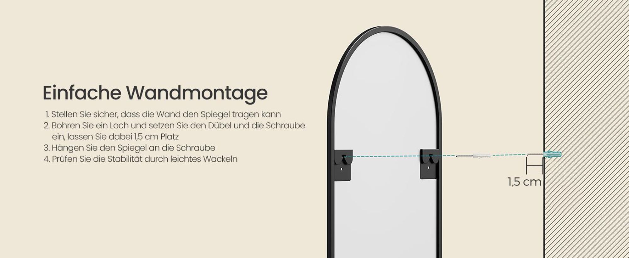 SONGMICS Ganzkörperspiegel mit Vergrößerungsspiegel, Sicherheitsglas, rechteckig, 160 x 50 cm, schwarz
