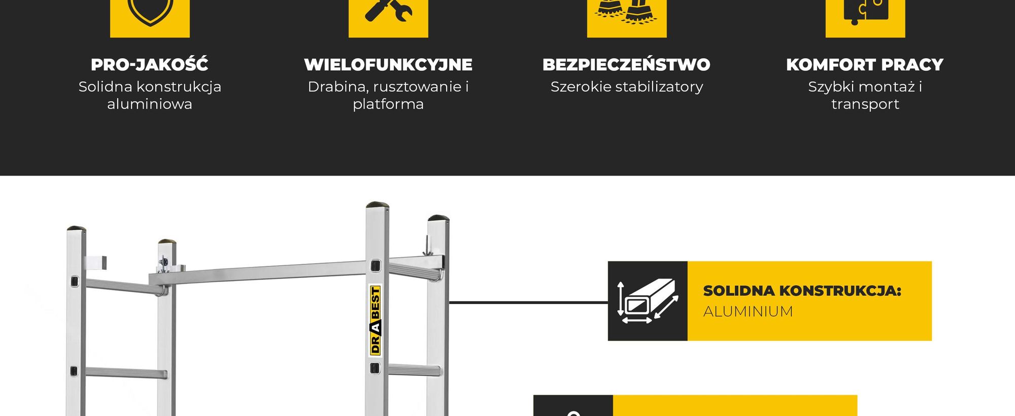 Drabest | Rusztowanie aluminiowe - drabina wielofunkcyjna - rusztowanie drabinowe - 2x6 - rusztowanie drabinowe - 150 kg - platforma 33x114 cm