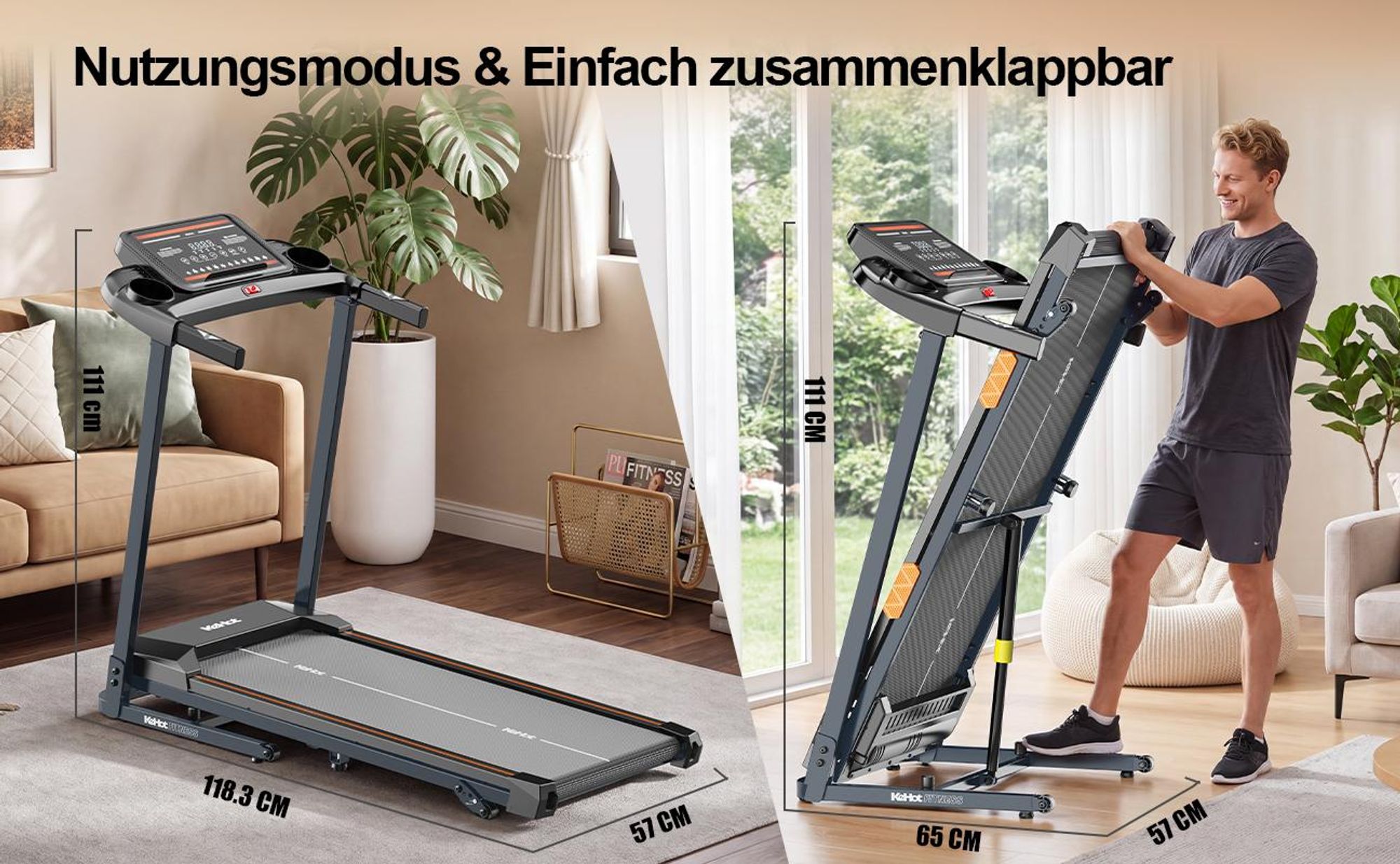 Kehot Laufband 1-12 km/h, Bluetooth, LED-Display, bis 180 kg