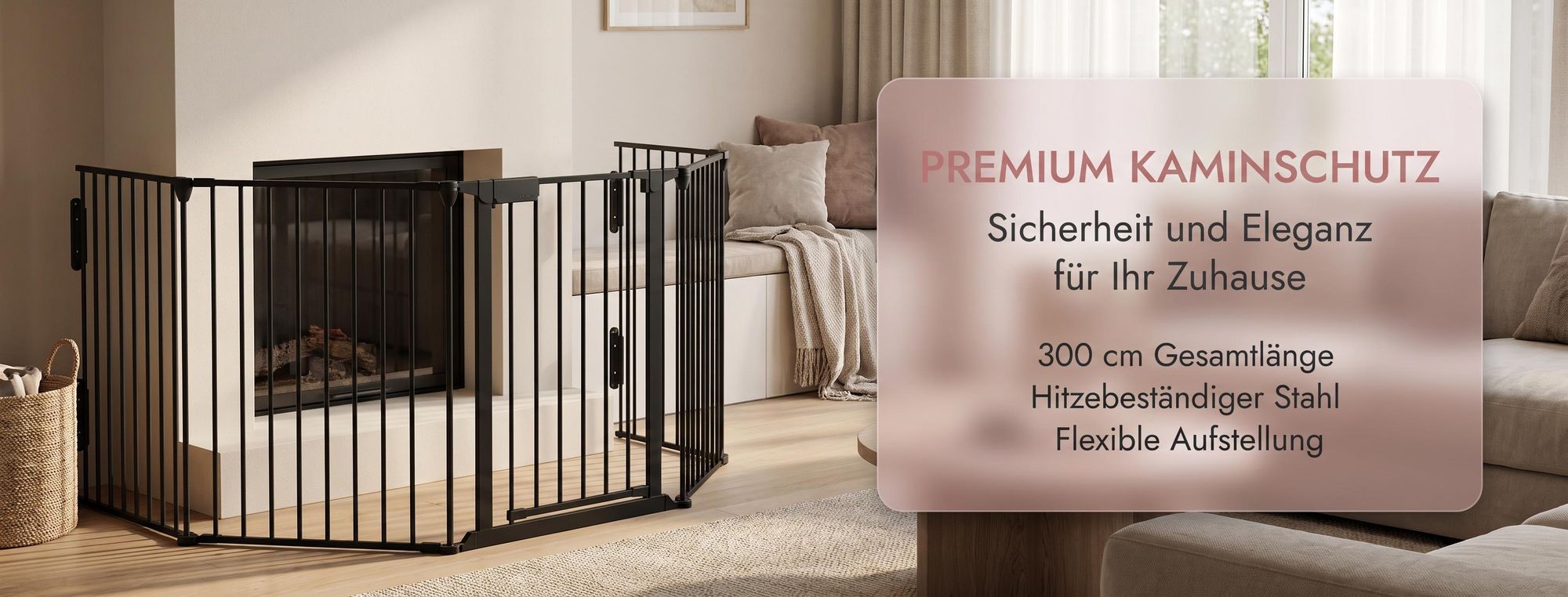 ROSEJANE Kaminschutzgitter mit Tür 300 cm Metall Ofenschutzgitter Faltbar Schutzgitter für Kinder und Haustiere, Schwarz