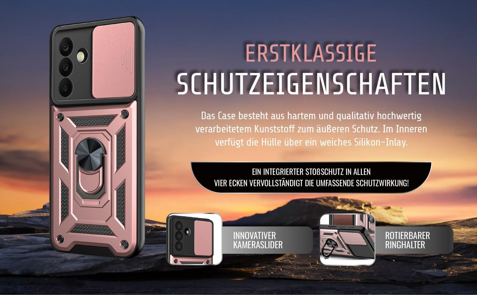Handycase in Rosegold für Samsung Galaxy A17 mit Ringhalter