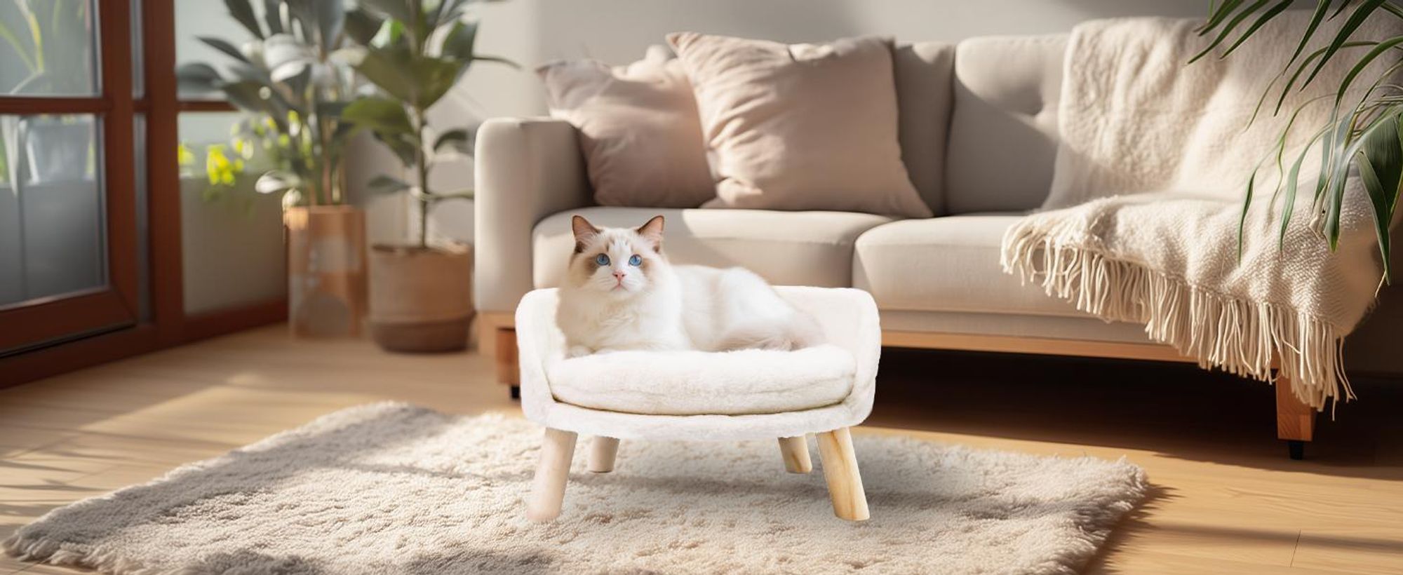 WISFOR Hundesofa mit Weichem Bezug, Haustiersofa Katzensofa Holzbeinen Rückenlehne,Hundebett 51.5x32cm