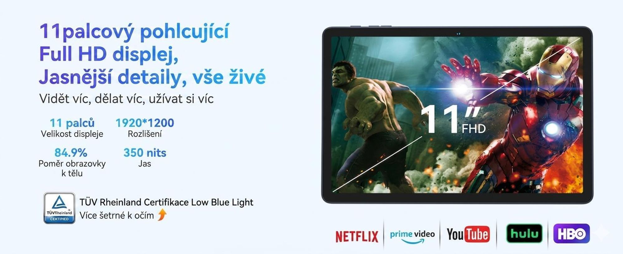 TABWEE 2026 W90 11" Tablet s Androidem 16, duální 4G SIM, 5G WiFi, 8000 mAh, 24 GB + 256 GB (2 TB TF), Widevide L1, osmijádrový procesor T615, 18 W, FHD displej
