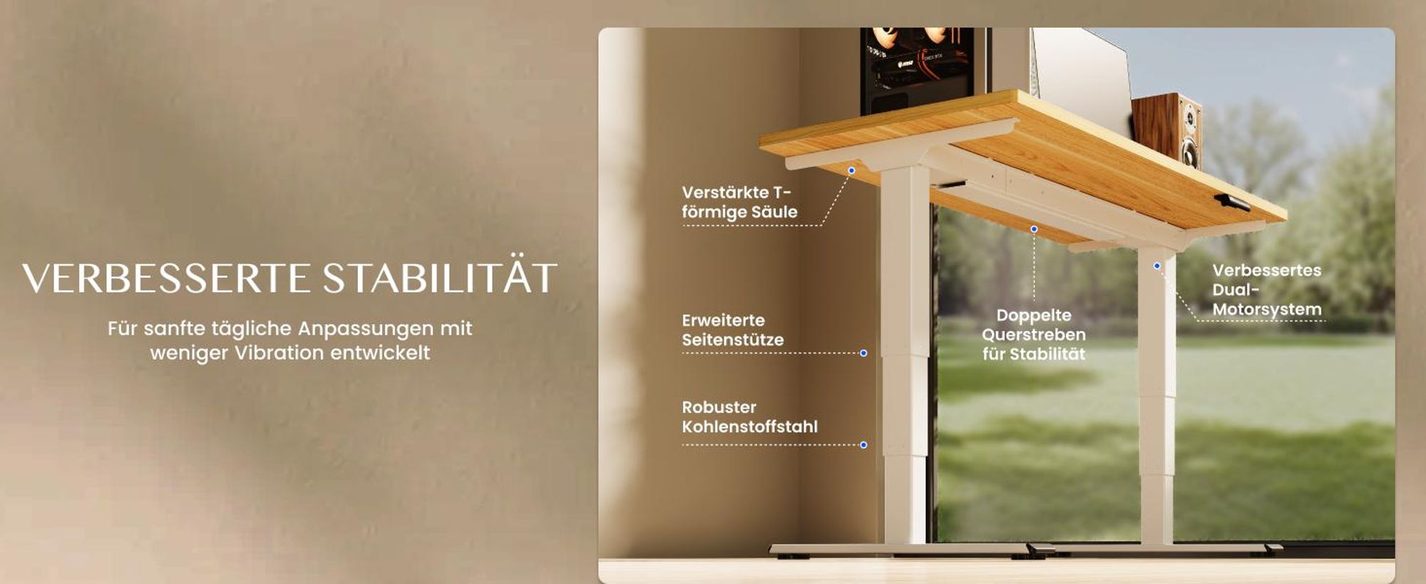 FlexiSpot höhenverstellbarer Schreibtisch elektrisch 120x80cm mit Dualmotor, 25MM einteiliger Tischplatte&3-fach Teleskop EC5 LITE (Weiß)