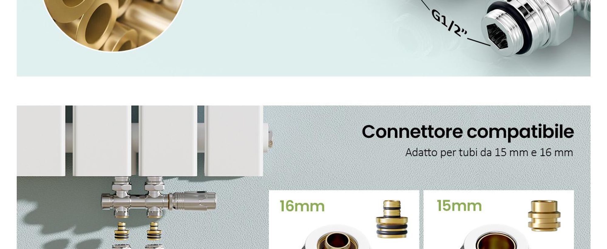 S'AFIELINA Set multiblock per raccordo radiatore, cromo(1 pz) Valvola di blocco rubinetto termostatico Accessori per il riscaldamento Forma angolare e rettilinea