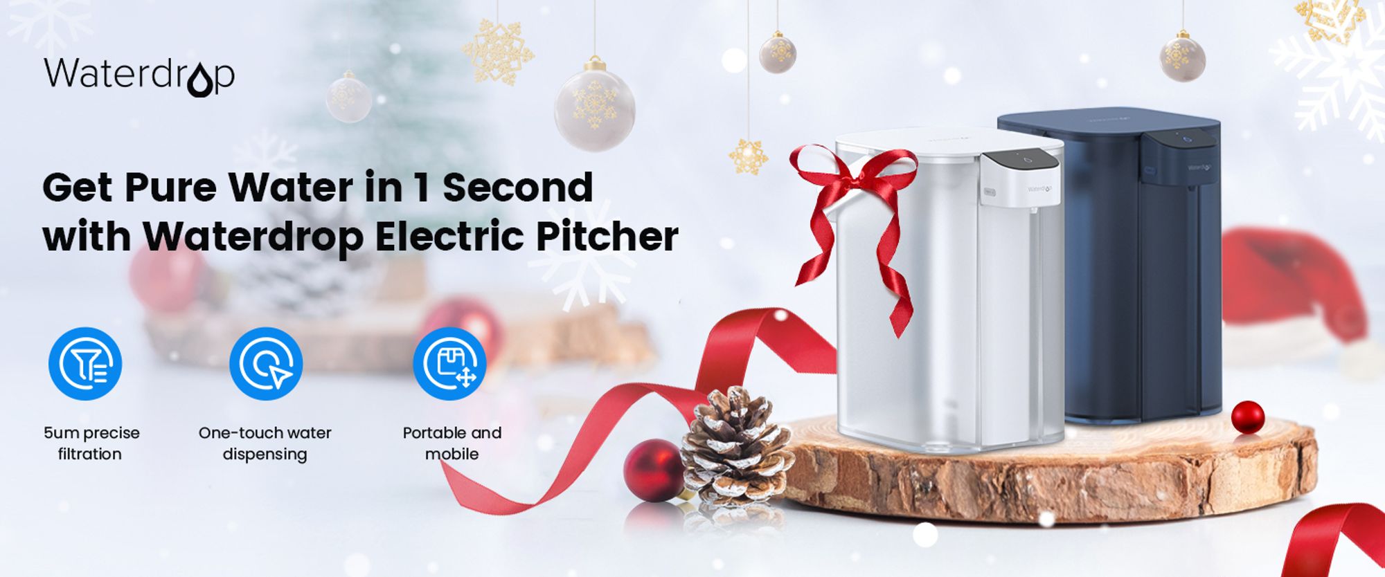 Waterdrop Instant Eletric Water Filter Jug, 3,5l 3měsíční vodní filtr pro venkovní pitnou vodu, redukuje vodní kámen, chlór, olovo, rtuť, PFAS, PFOA