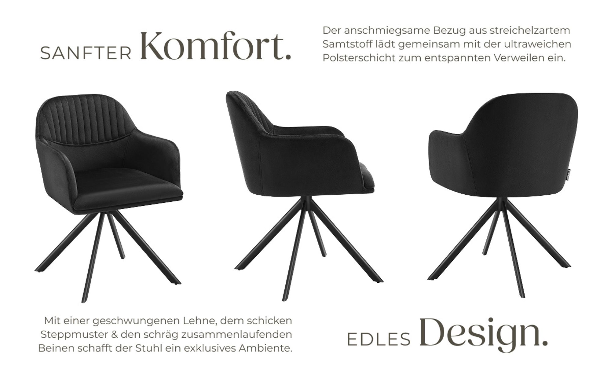 tectake® Samt-Drehstuhl Lona gepolstert 56 x 59 x 81 cm