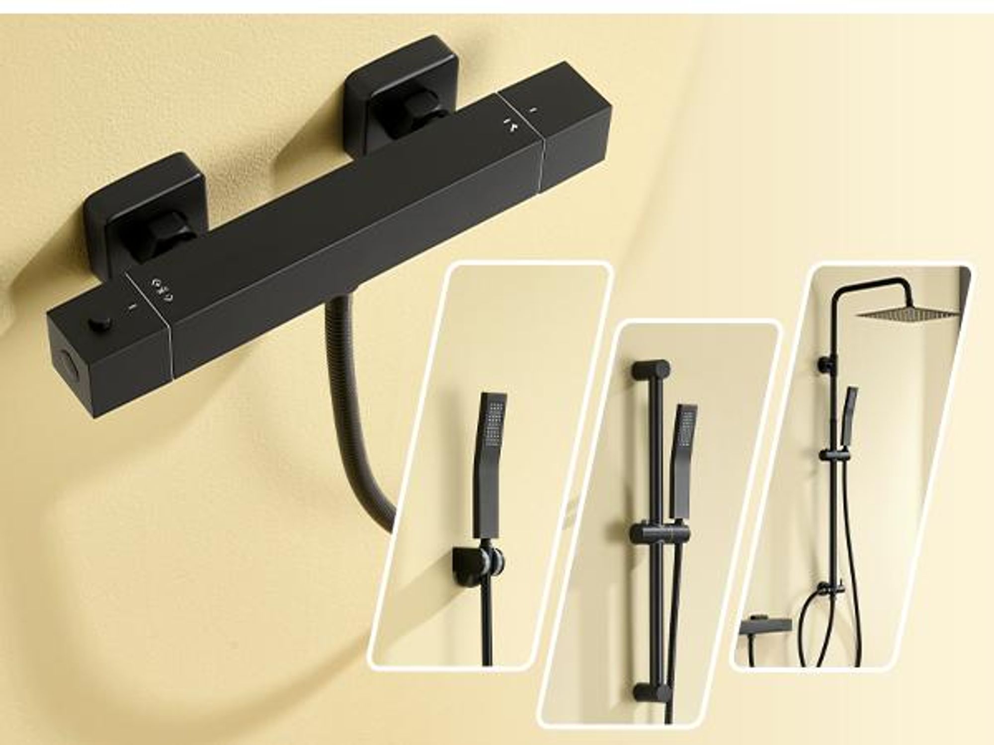 Auralum Duschthermostat, Quadratische Thermostatarma Schwa, Aufputz Duschthermostat mit 38 °C Sicherheitssperre, Thermostatische Duscharmatur