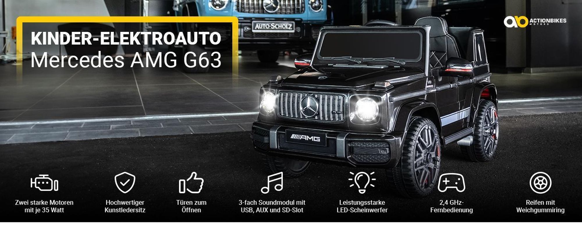 Actionbikes Motors Mercedes AMG G63 | Kinder Elektro Auto - Kinderauto - Kinderfahrzeug - Fernbedienung - Startsound - 3-6 km/h - ab 3 Jahre (Weiß)