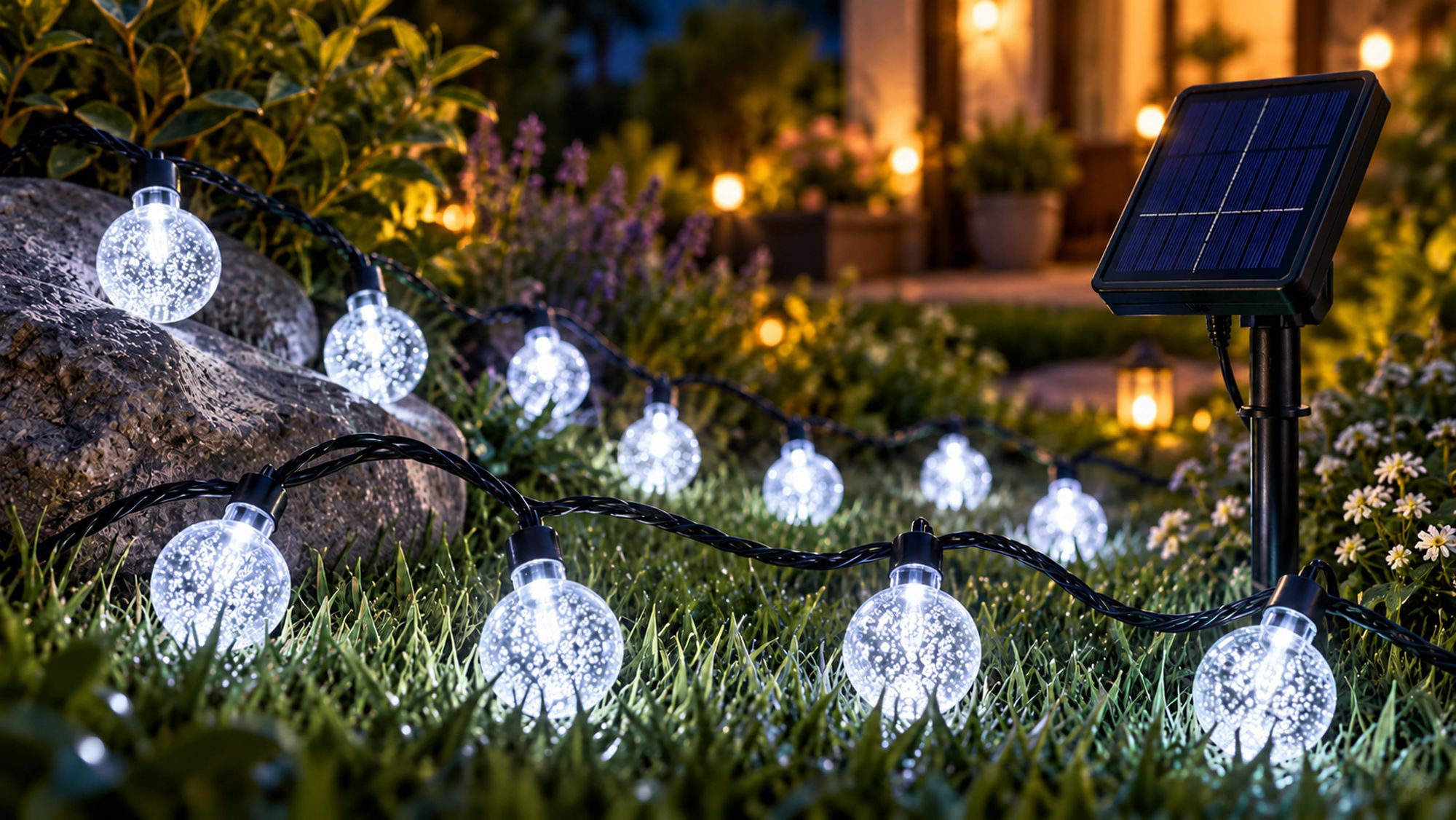 5M Lichterkette Außen Solar Glühbirnen LED Lichterketten, Innen Außen Weihnachten Beleuchtung Outdoor Garten Deko, Weiß