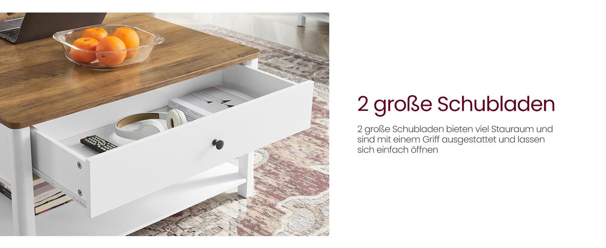 VASAGLE Couchtisch, Wohnzimmertisch, maritimer Stil, 80 x 80 x 45 cm