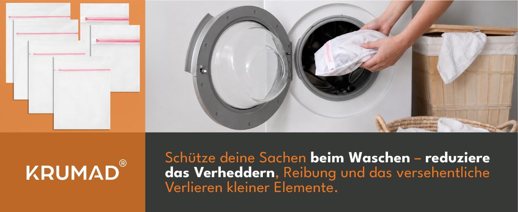 KRUMAD Wäschesack Waschmaschine Set 6 Stück, Wäschenetz mit Reißverschluss, Wäschebeutel für BHs Kleidung Socken Schuhe