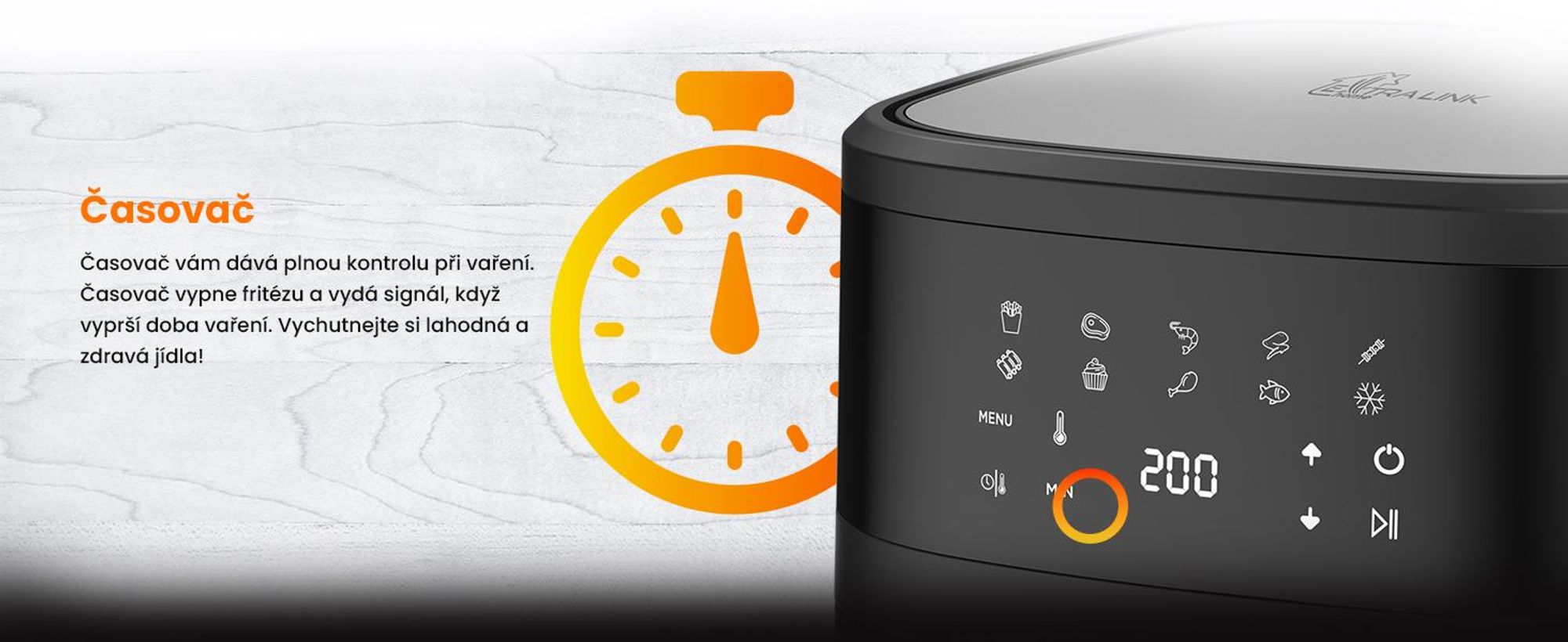 Extralink Air Fryer 6,5 l horkovzdušná fritéza 1800 W s průhledovým okénkem a LED dotykovým displejem