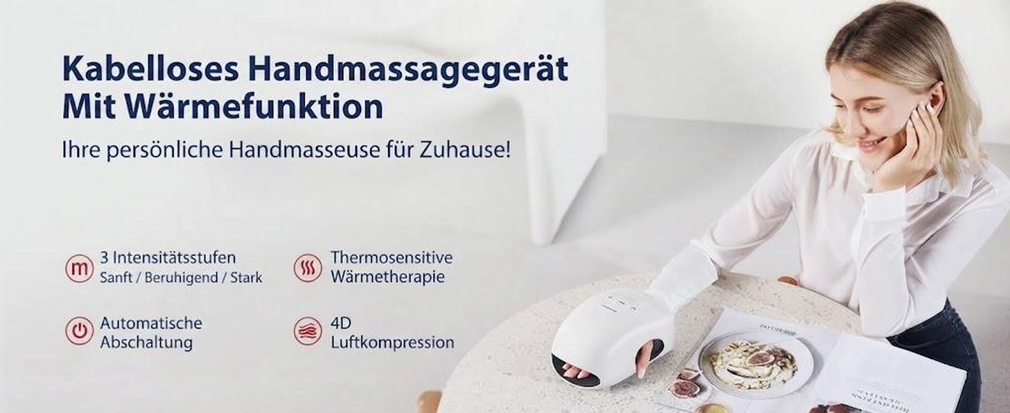 CINCOM – Kabelloses Handmassagegerät mit Wärme- und Kompressionsfunktion für Hände und Handgelenke, geeignet für FSA oder HSA, Weiß