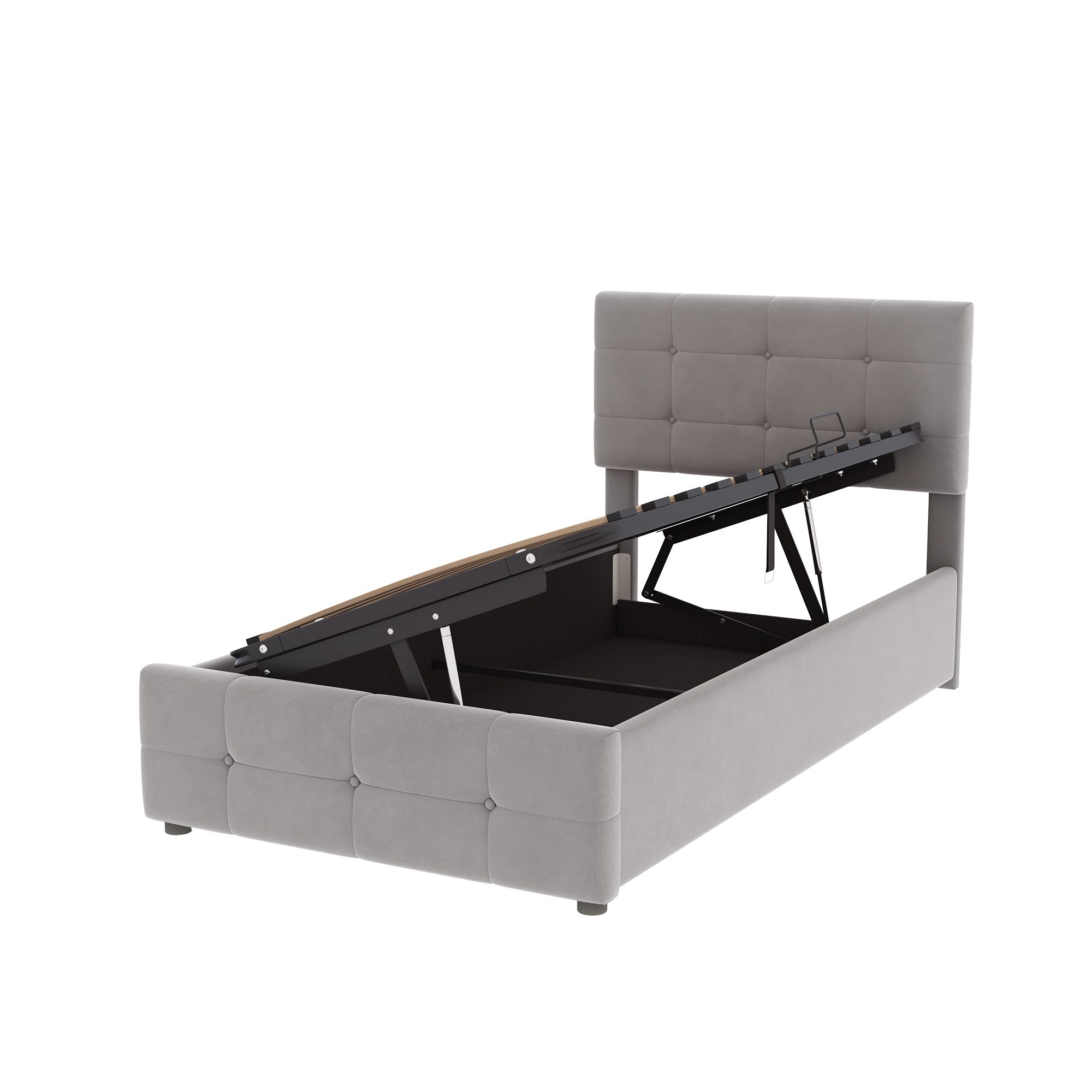 Flieks Hydraulisches Polsterbett 90x200cm mit Stauraum, Boxspringbetten Stauraumbett mit Lattenrost, Jugendbett Einzelbett Kinderbett, Samt, Grau