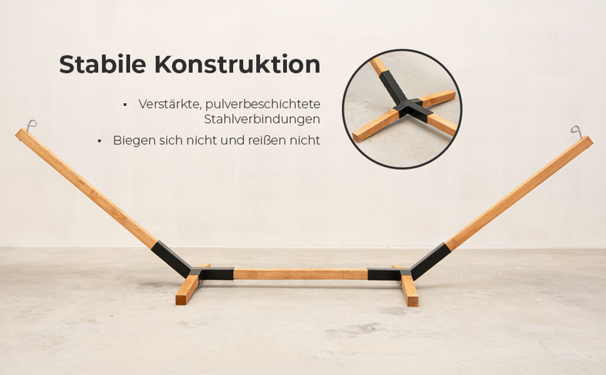 MOE UHANE® Holz Hängemattengestell für Garten und Zuhause, schneller Aufbau ohne Schrauben und Werkzeug, Naturholz und Metallverbindungen, kompakt