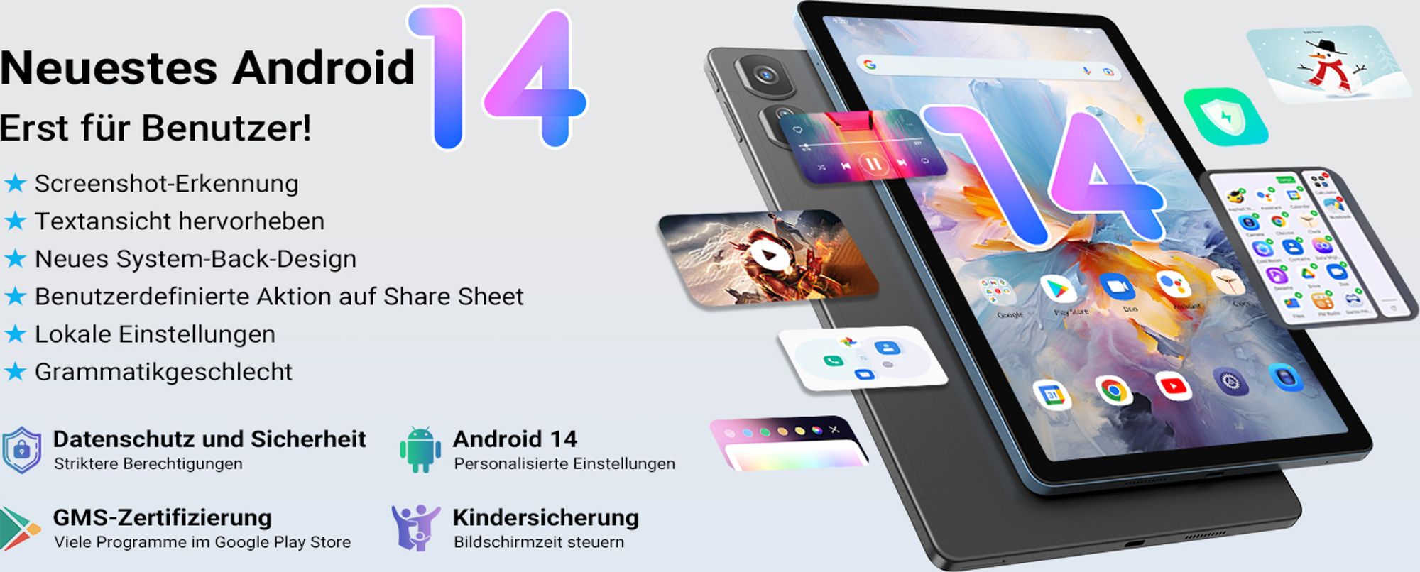 Blackview Tab 16 Pro, 4G LTE+5G Wifi, 16GB+256GB (1TB TF), 11 Zoll, FHD, Octa-Core, 7700mAh, 8MP+13MP, Gemini AI, mit Hülle, Stift, Android 14 Tablet