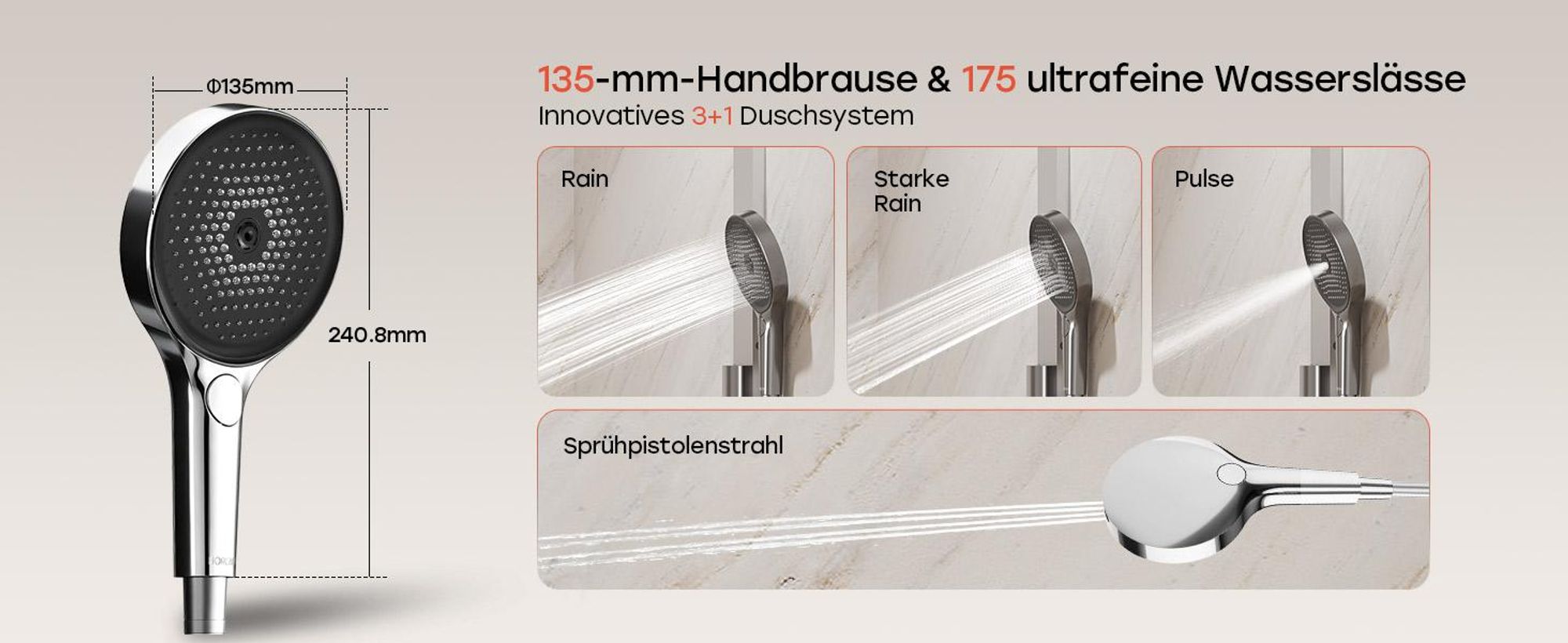 HOROW RainFlexi S1 Regendusche Set Massage ohne Armatur, Chrom Duschpaneel mit Großem Duschkopf, Klappbares Duschsystem, Höhenverstellbares Duschset