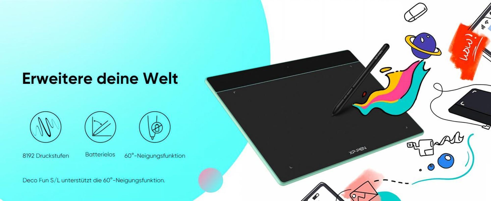 XPPen Deco Fun S Grafiktablett 6,3x4 Zoll Stift Tablet, Stift mit 8192 Druckstufen 60° Tilt Pen Tablet OSU Spiel mit Android Chromebook Linux(Schwarz)