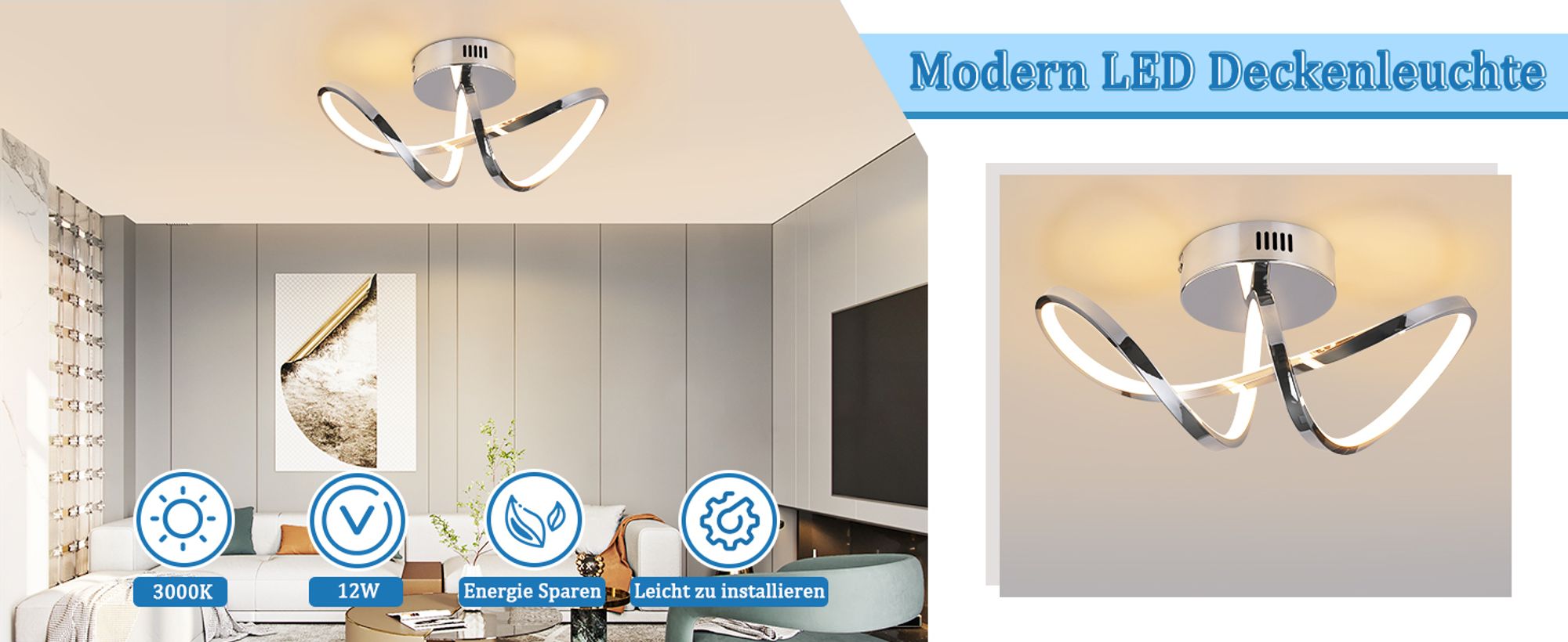 ZMH LED Deckenleuchte 12W Deckenlampe Wohnzimmer Modern Chrom Wohnzimmerlampe Innen Küchenlampe 3000K Warmweiß Deckenbeleuchtung für Schlafzimmer