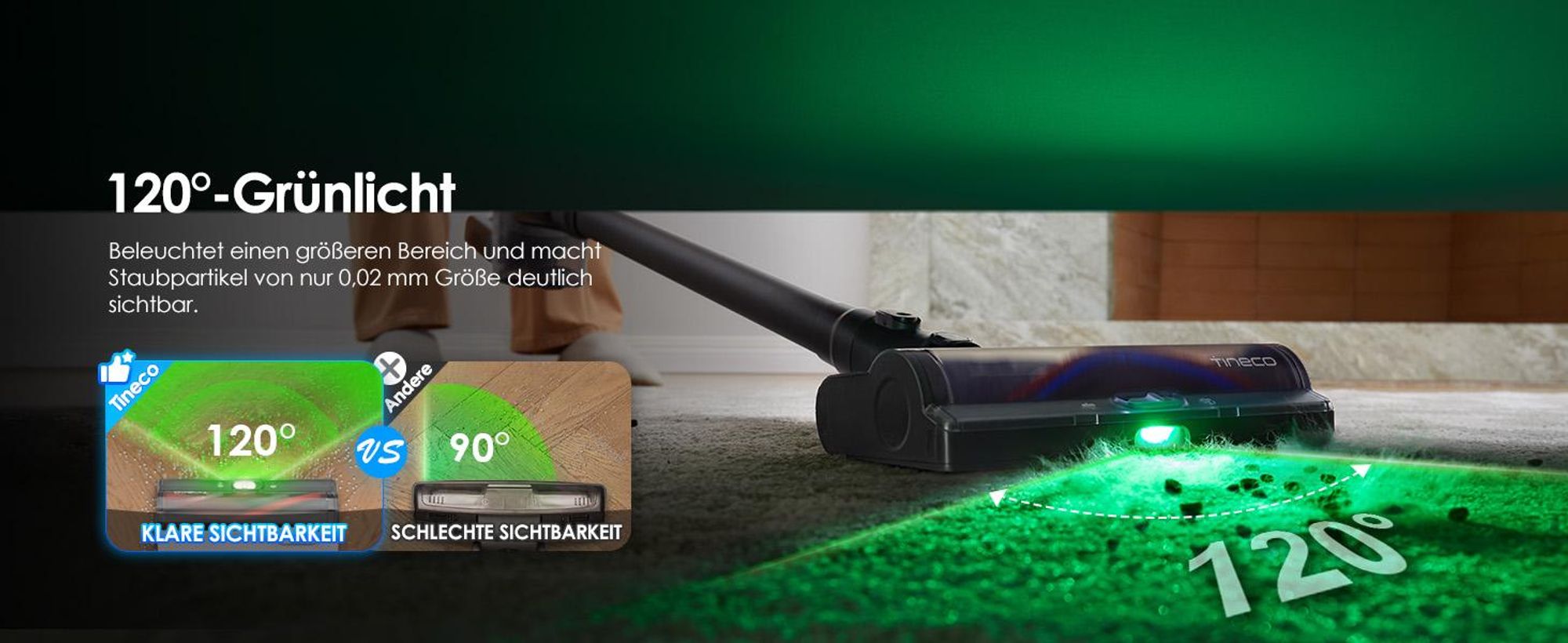 Tineco PURE ONE S50 Kabelloser Akku Staubsauger, 150AW Saugleistung, bis zu 95 Min. ZeroTangle-Bürste, LED, Entfernt Mühelos Großschmutz & Tierhaare